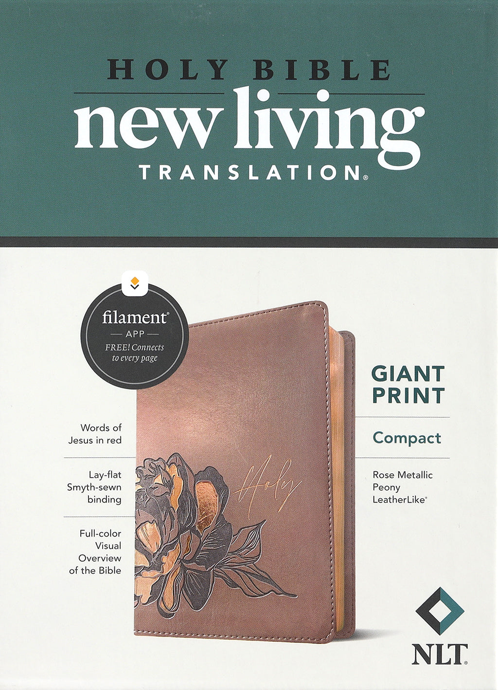 NLT Compact Giant Print Bible Filament Enabled Edition Rose Metallic Peony (Red Letter Edition)
