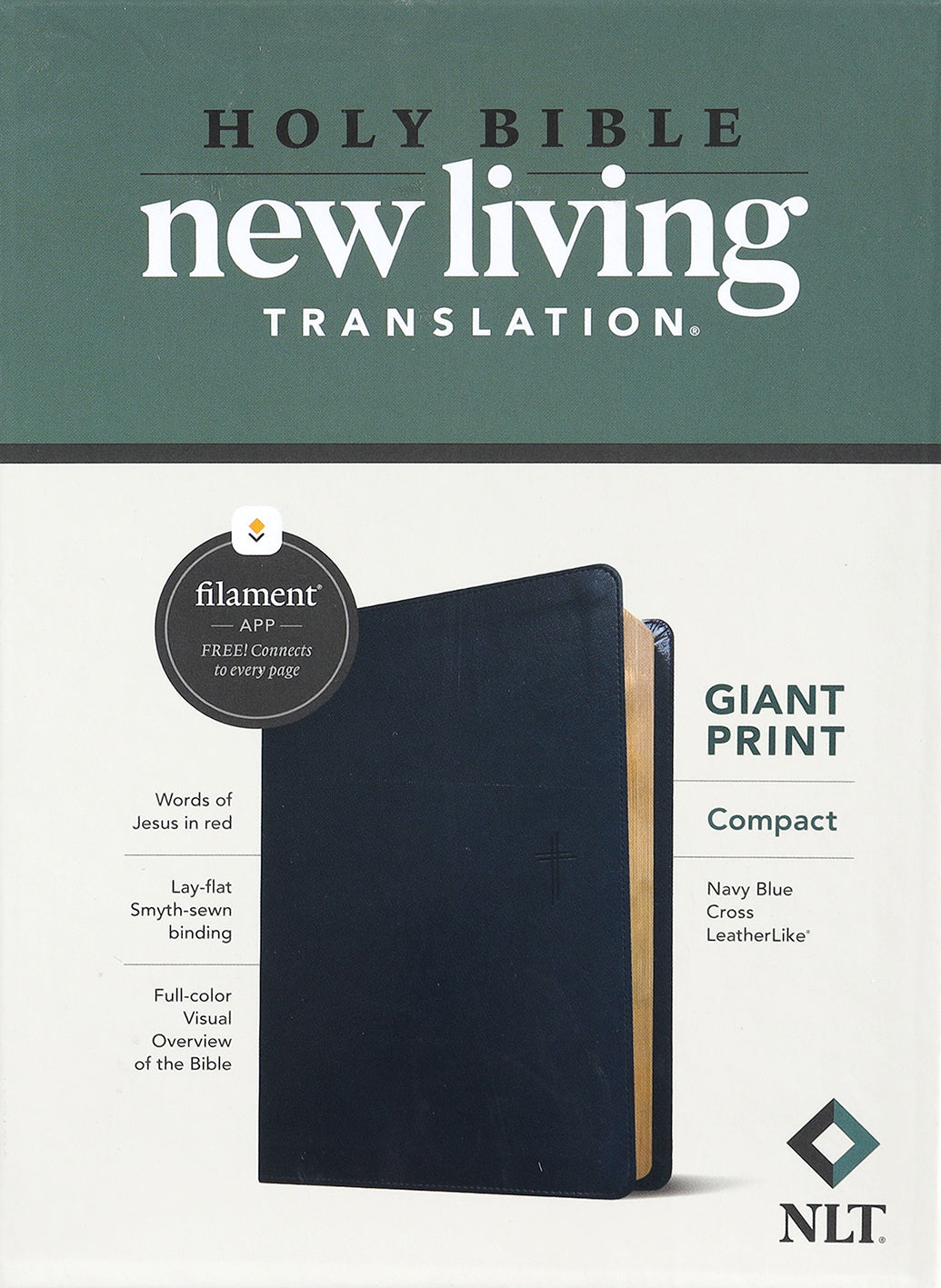 NLT Compact Giant Print Bible Filament Enabled Edition Navy Blue Cross (Red Letter Edition)