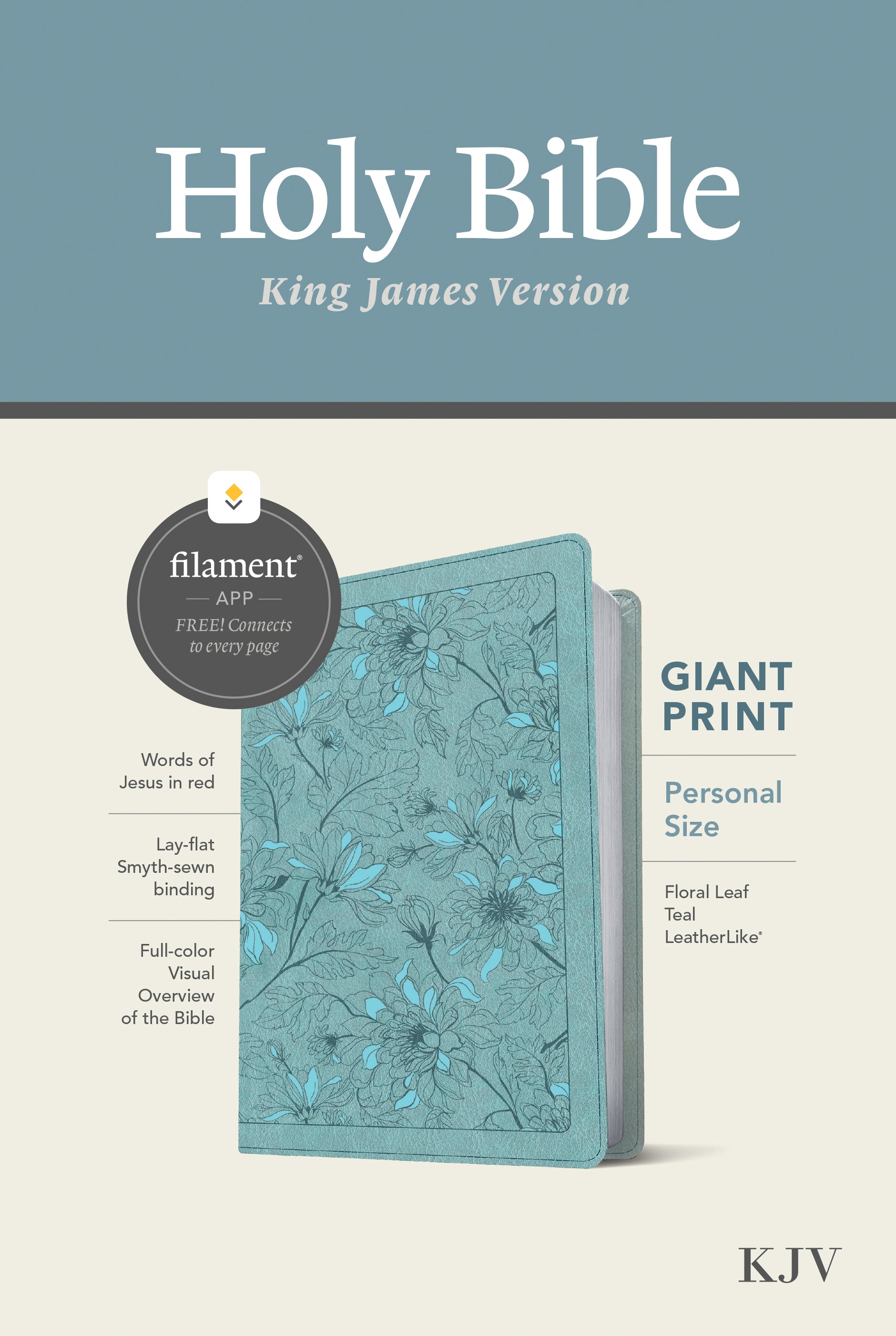 KJV Personal Size Giant Print Bible Filament Enabled Edition Floral Leaf Teal (Red Letter Edition)