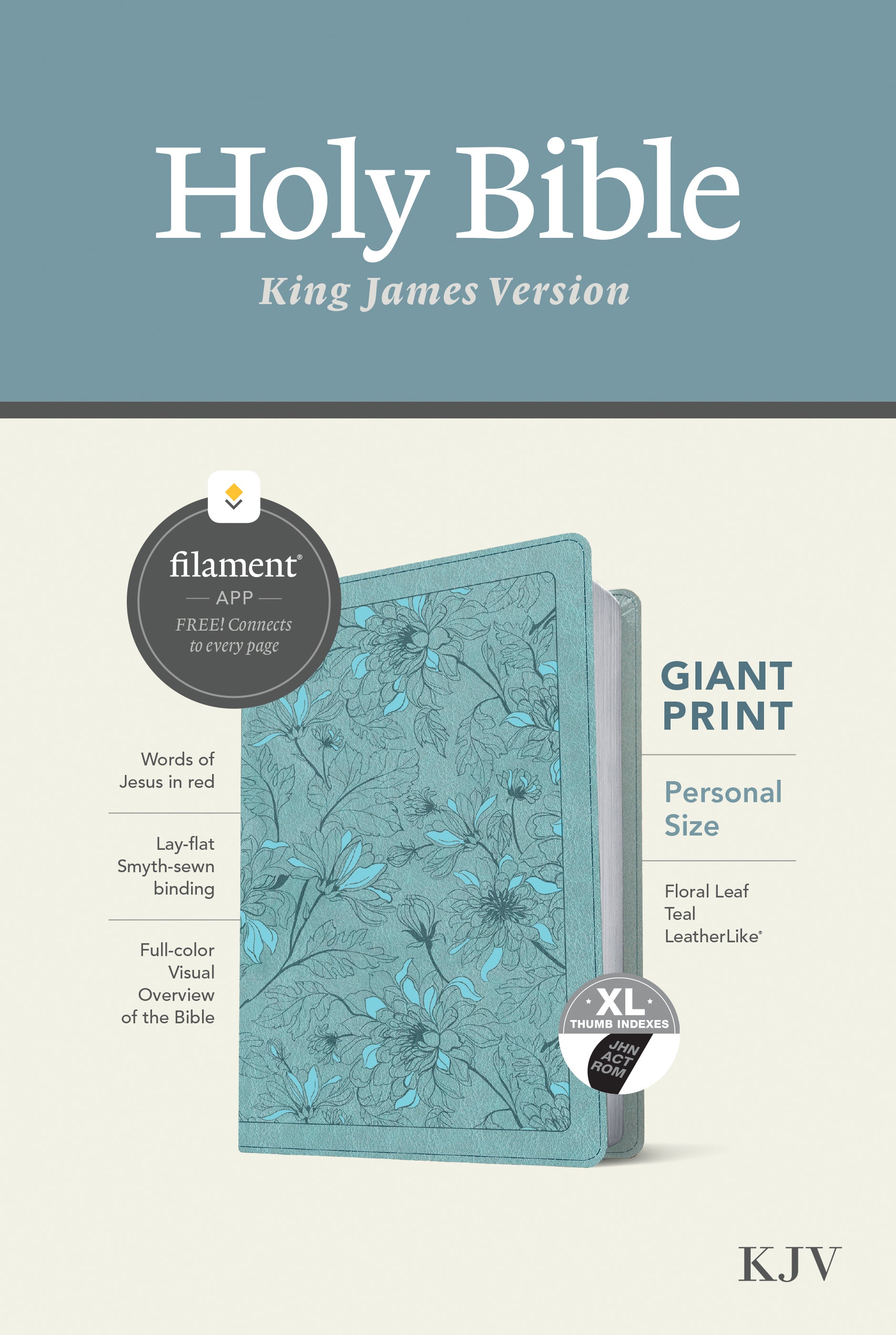KJV Personal Size Giant Print Bible Filament Enabled Edition Floral Leaf Teal Indexed (Red Letter Edition)