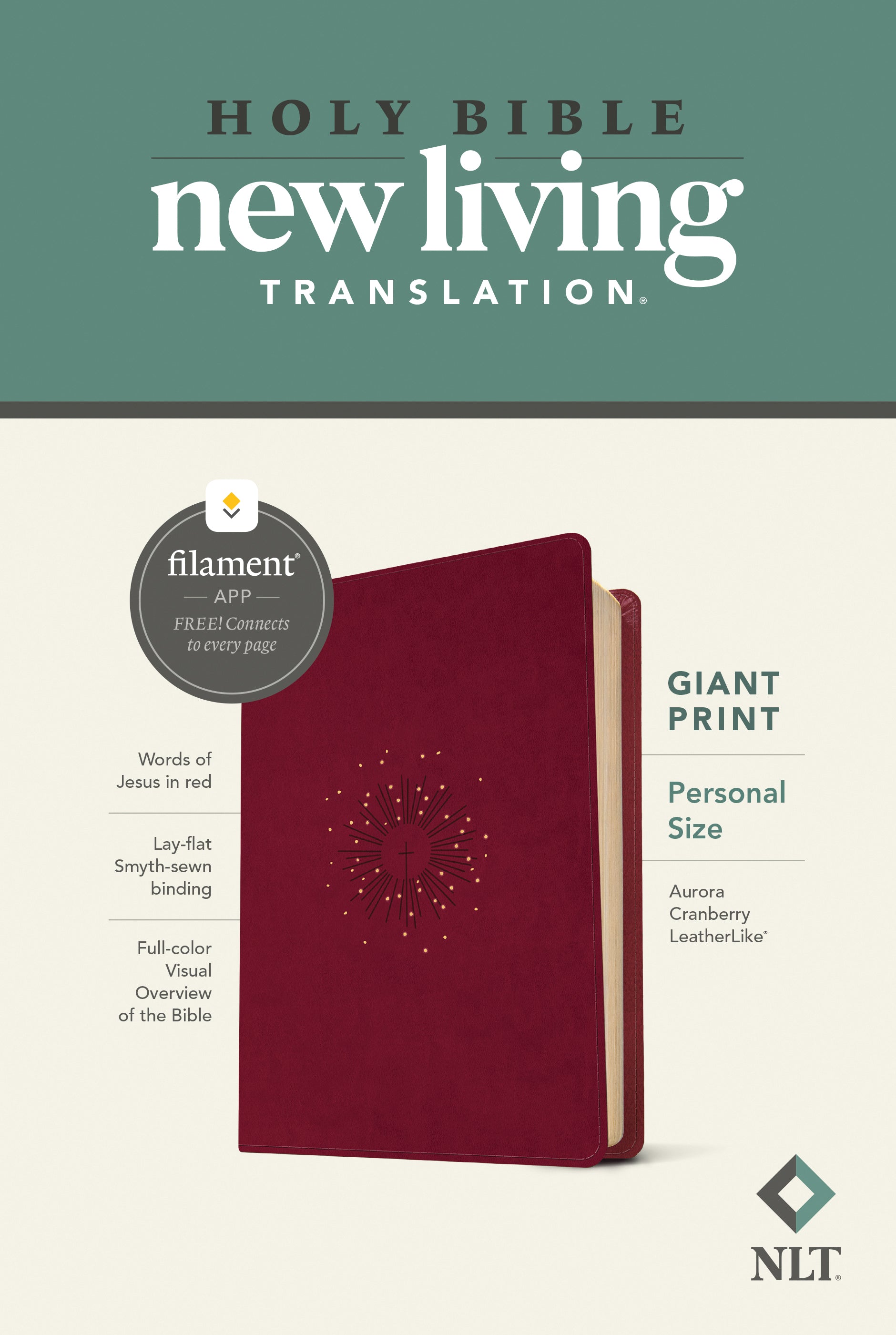 NLT Personal Size Giant Print Bible Filament Enabled Edition Aurora Cranberry (Red Letter Edition)