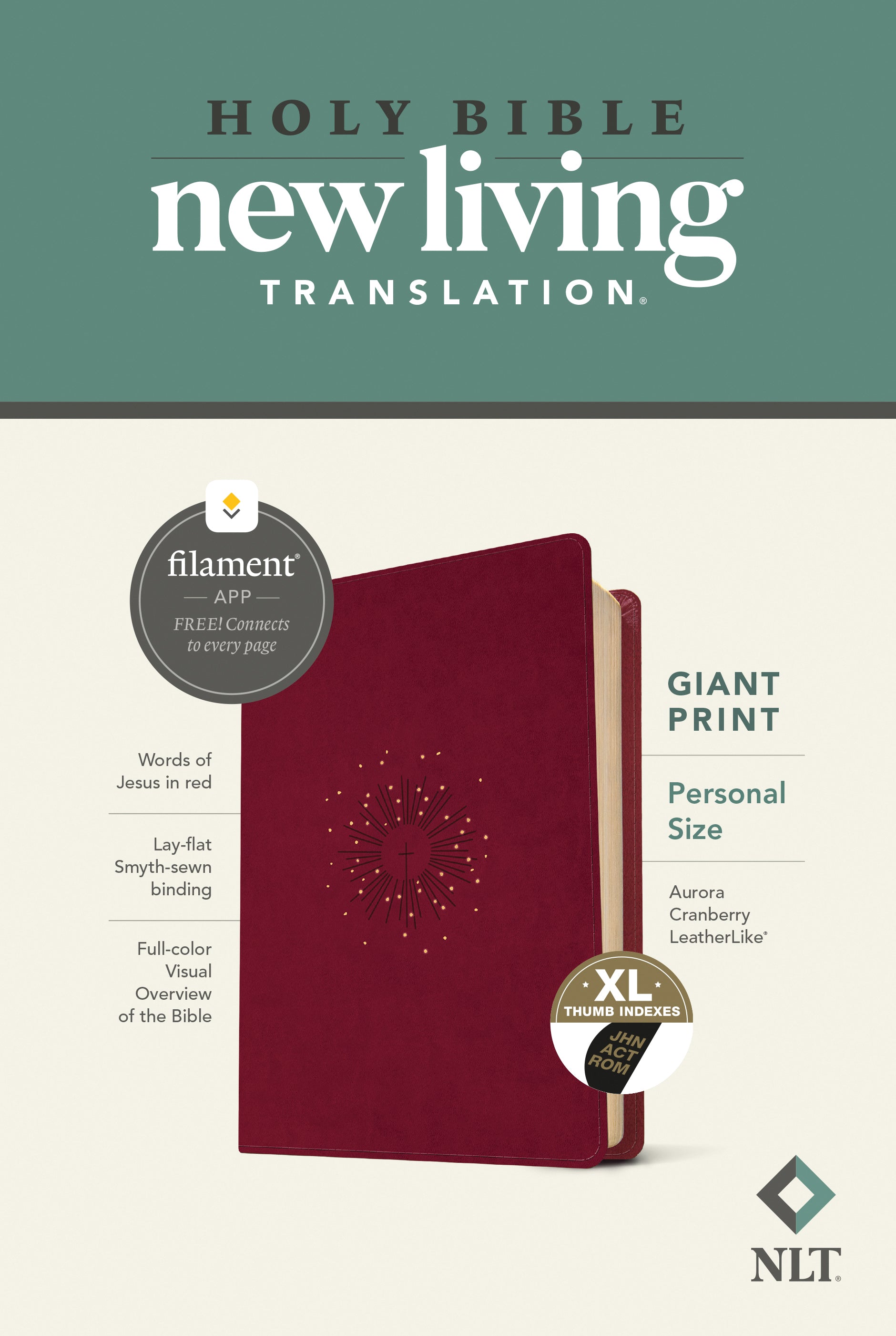 NLT Personal Size Giant Print Bible Filament Enabled Edition Aurora Cranberry Indexed (Red Letter Edition)