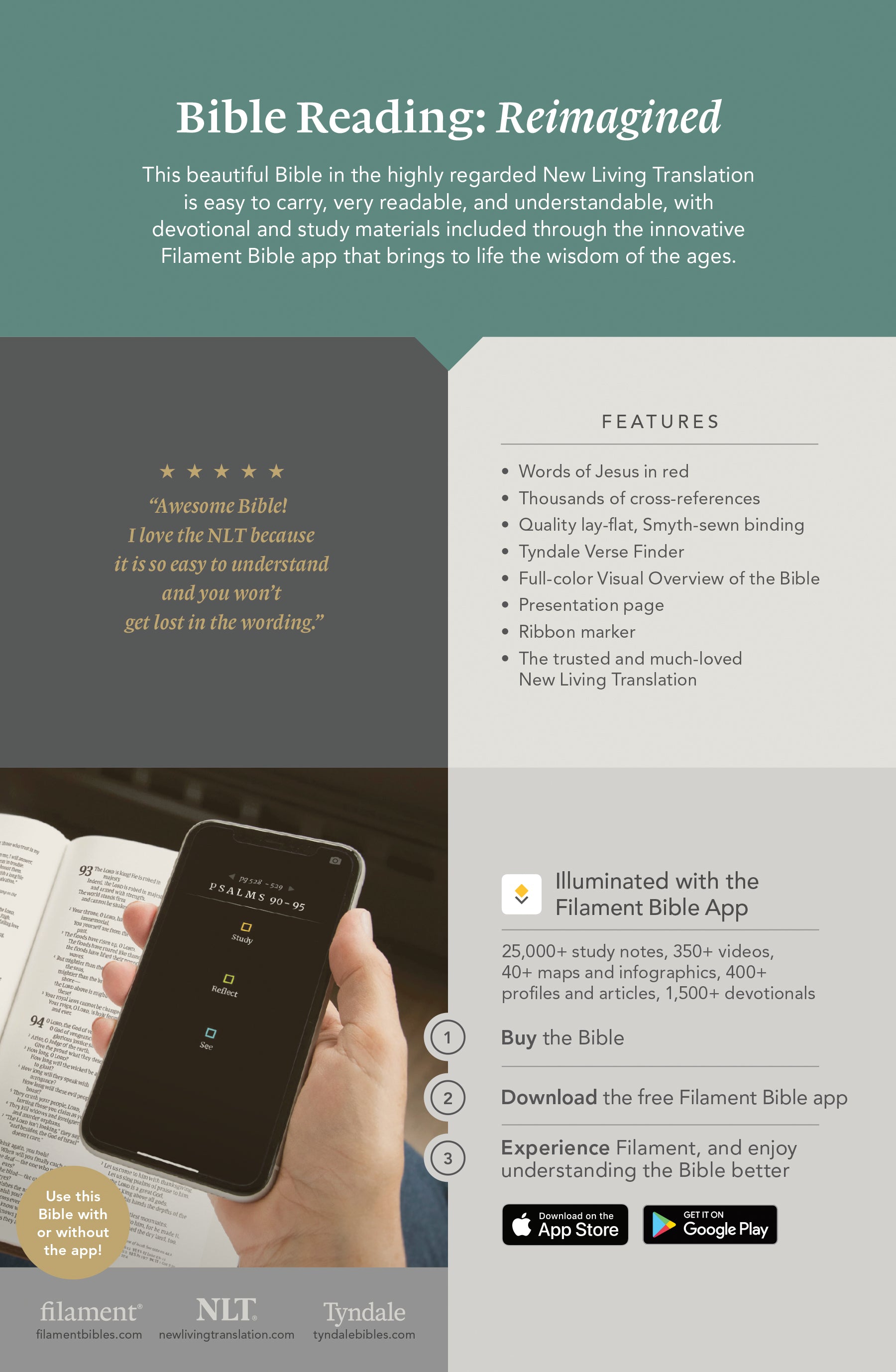 NLT Thinline Reference Bible Filament Enabled Edition Sage Dayspring Signature Collection (Red Letter Edition) (Dayspring Signature Collection)