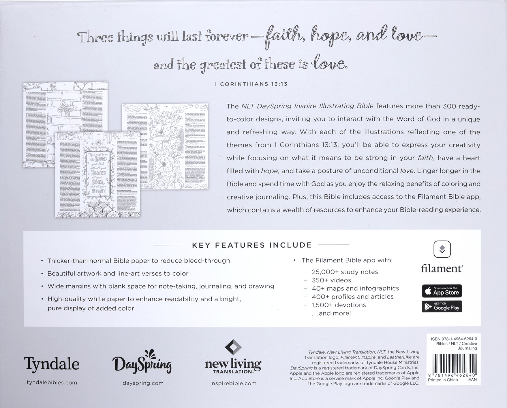 NLT Inspire Illustrating Bible Filament-Enabled Edition Mint Floral Garden