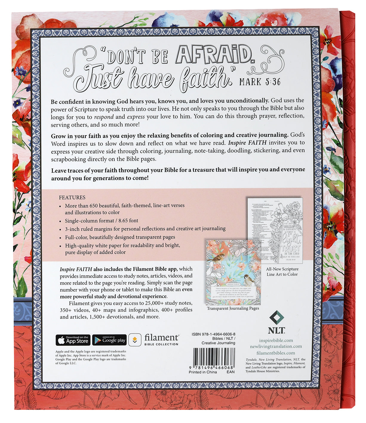 NLT Inspire Faith Bible Filament Enabled Edition Coral Blooms