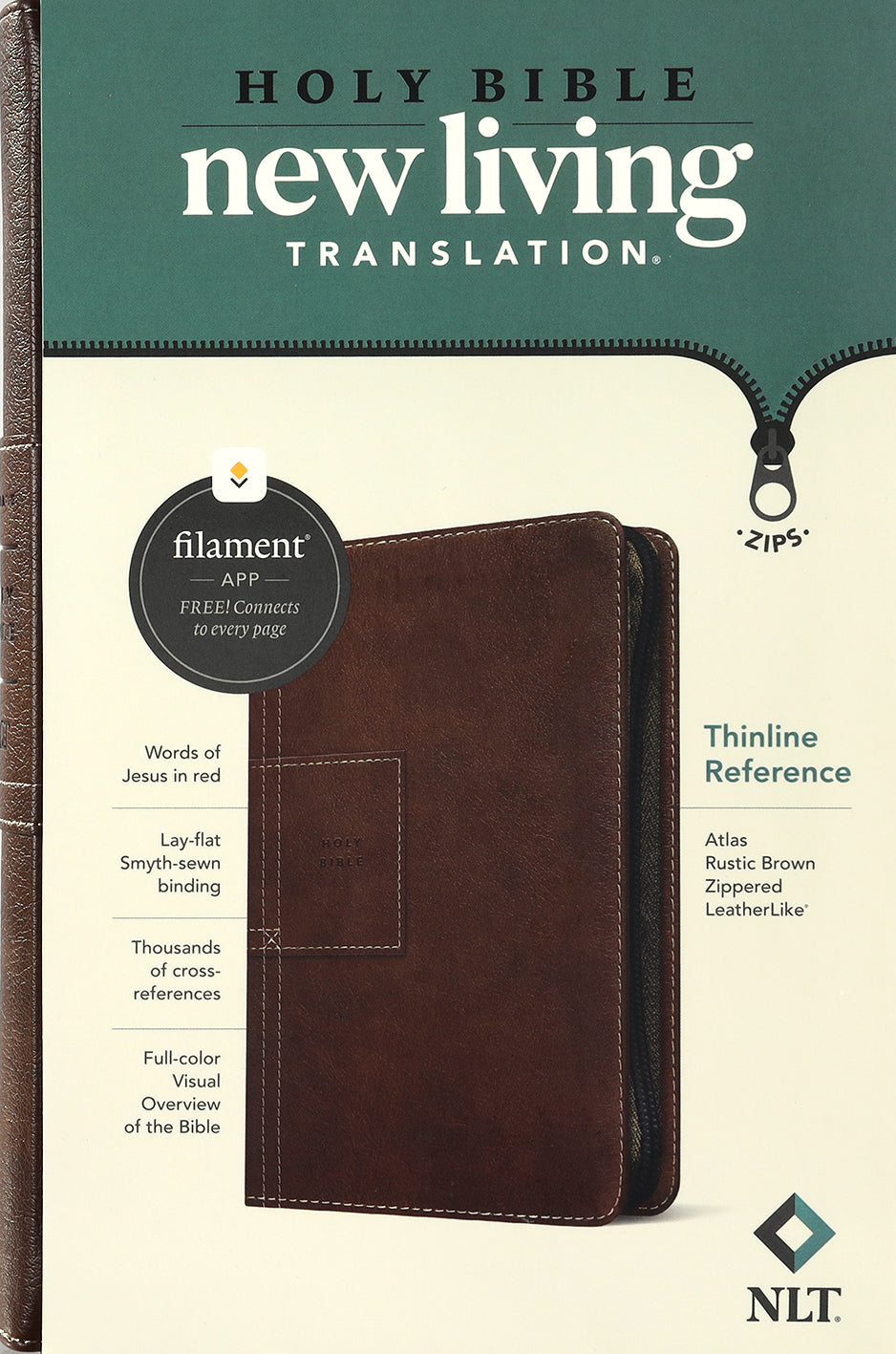 NLT Thinline Reference Zipper Bible Filament Enabled Edition Atlas Rustic Brown (Red Letter Edition)