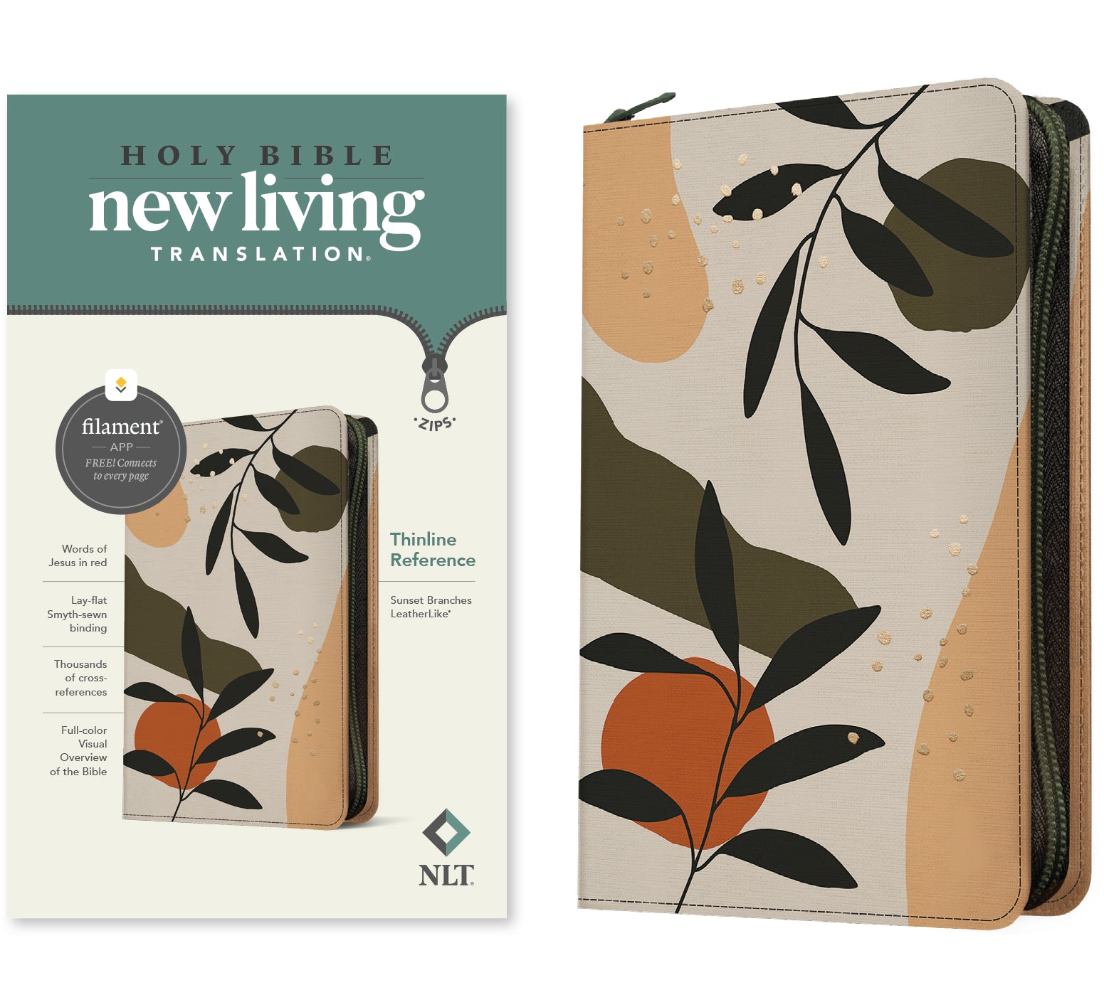 NLT Thinline Reference Zipper Bible Filament Enabled Edition Sunset Branches (Red Letter Edition)