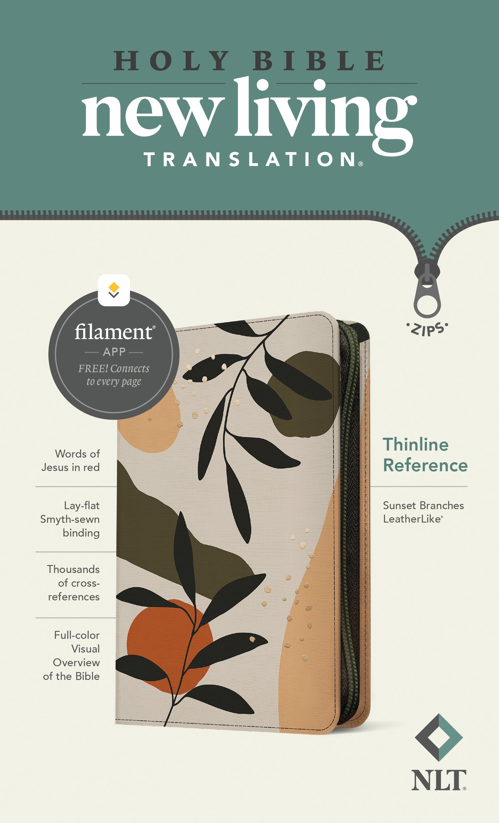 NLT Thinline Reference Zipper Bible Filament Enabled Edition Sunset Branches (Red Letter Edition)