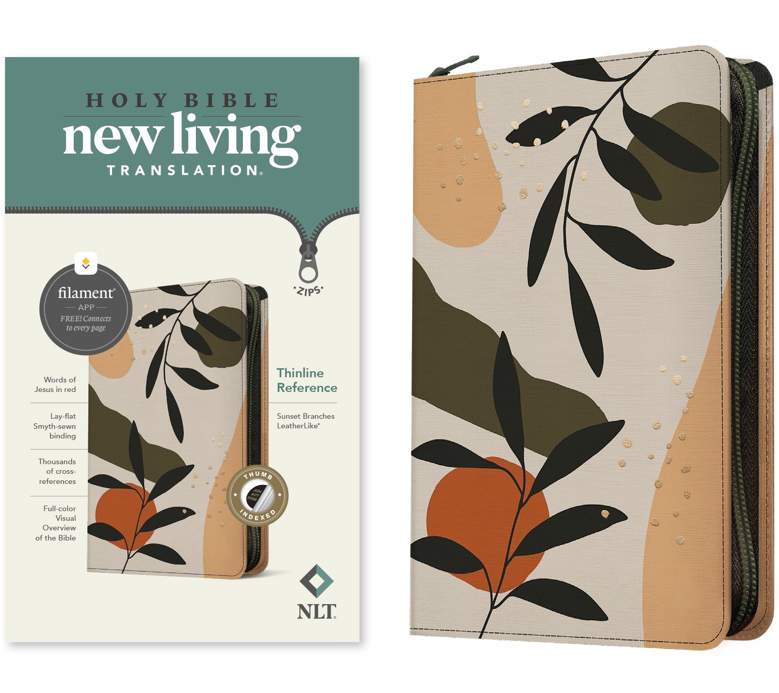 NLT Thinline Reference Zipper Bible Filament Enabled Edition Sunset Branches Indexed (Red Letter Edition)