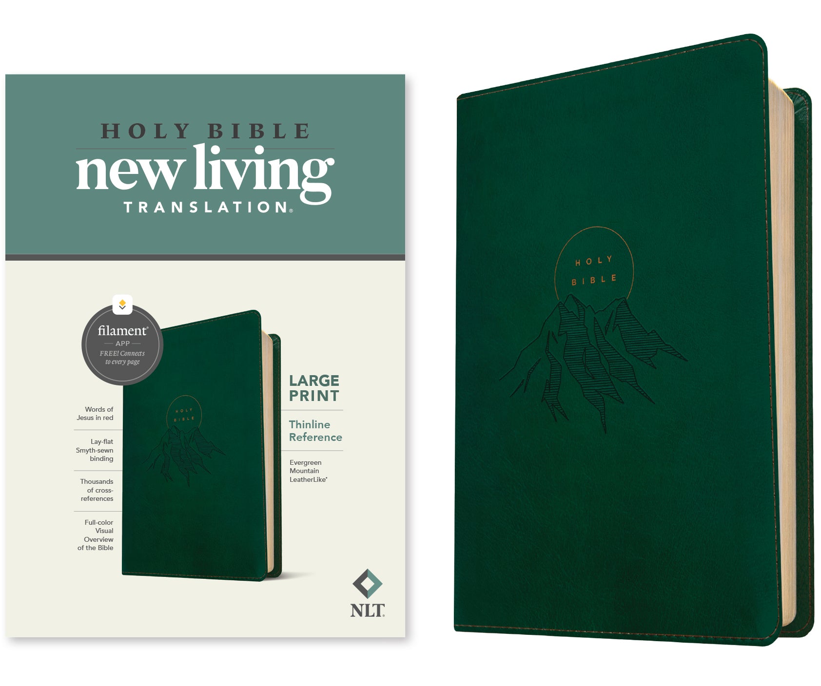 NLT Large Print Thinline Reference Bible Filament Enabled Edition Evergreen Mountain (Red Letter Edition)