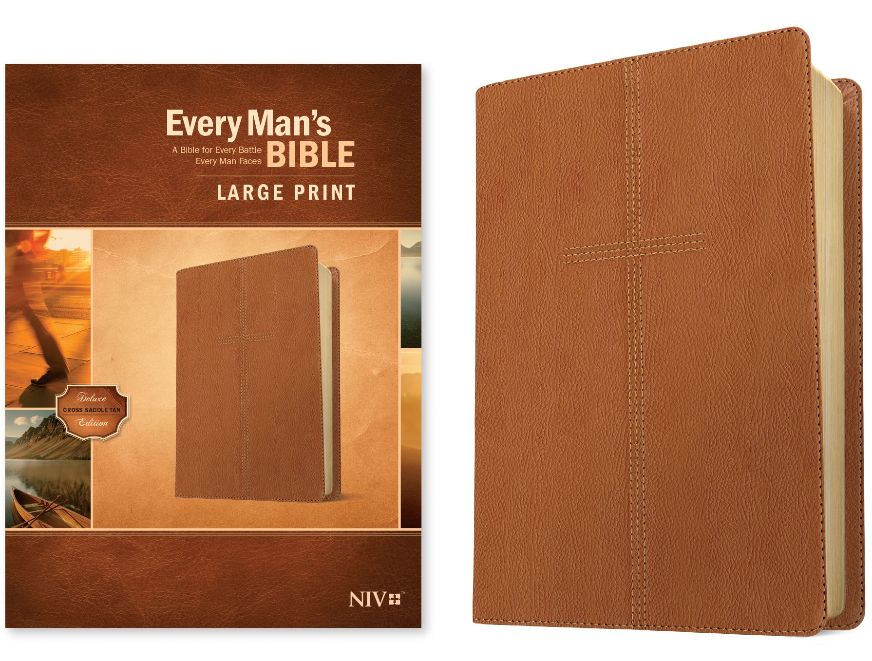 NIV Every Man's Bible Large Print Cross Saddle Tan