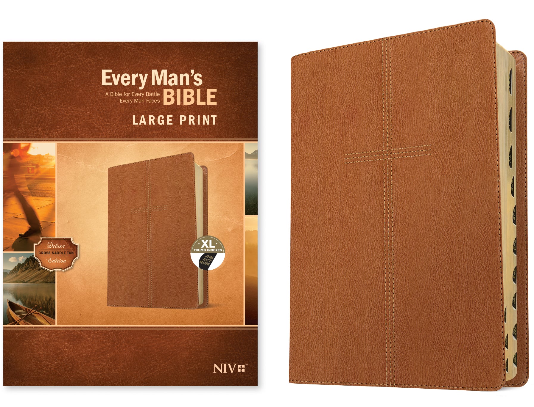 NIV Every Man's Bible Large Print Cross Saddle Tan Indexed
