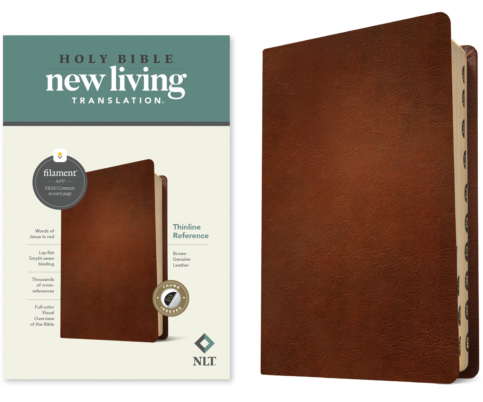 NLT Thinline Reference Bible Filament Enabled Edition Brown Indexed (Red Letter Edition)
