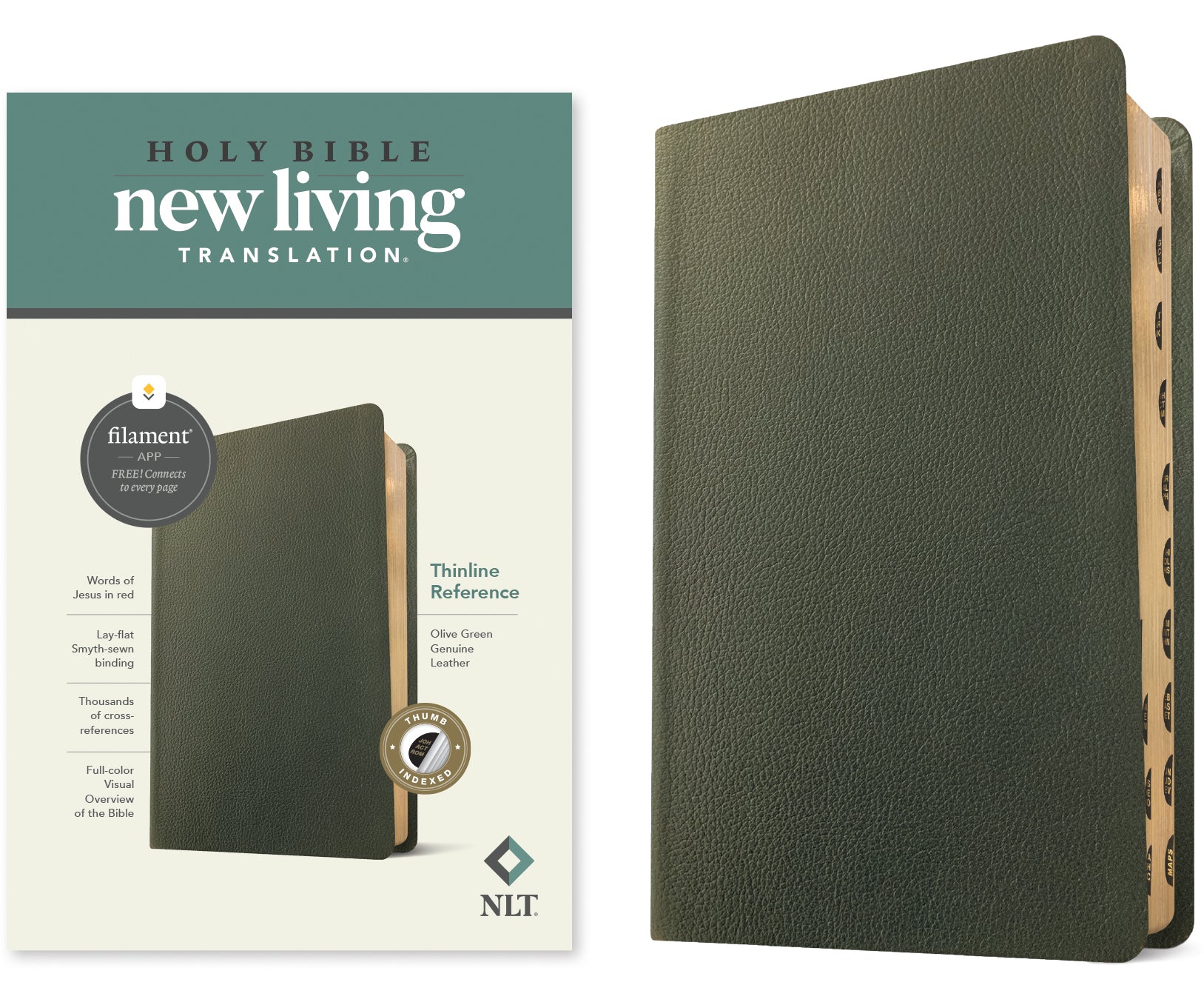 NLT Thinline Reference Bible Filament Enabled Edition Olive Green Indexed (Red Letter Edition)