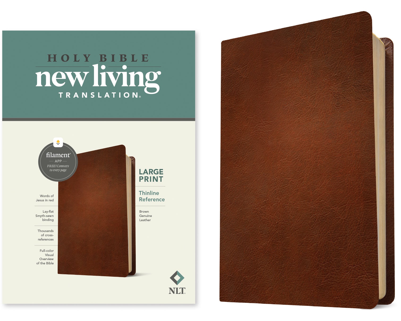 NLT Large Print Thinline Reference Bible Filament Enabled Edition Brown (Red Letter Edition)
