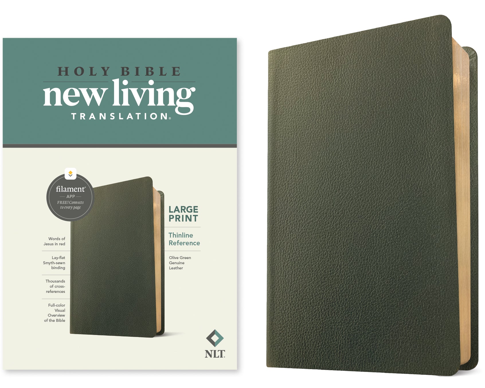 NLT Large Print Thinline Reference Bible Filament Enabled Edition Olive Green (Red Letter Edition)