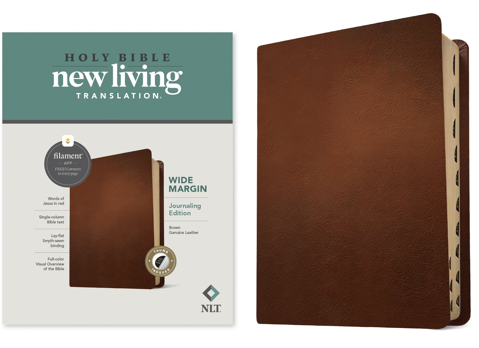 NLT Wide Margin Bible Filament Enabled Edition Brown Indexed (Red Letter Edition)