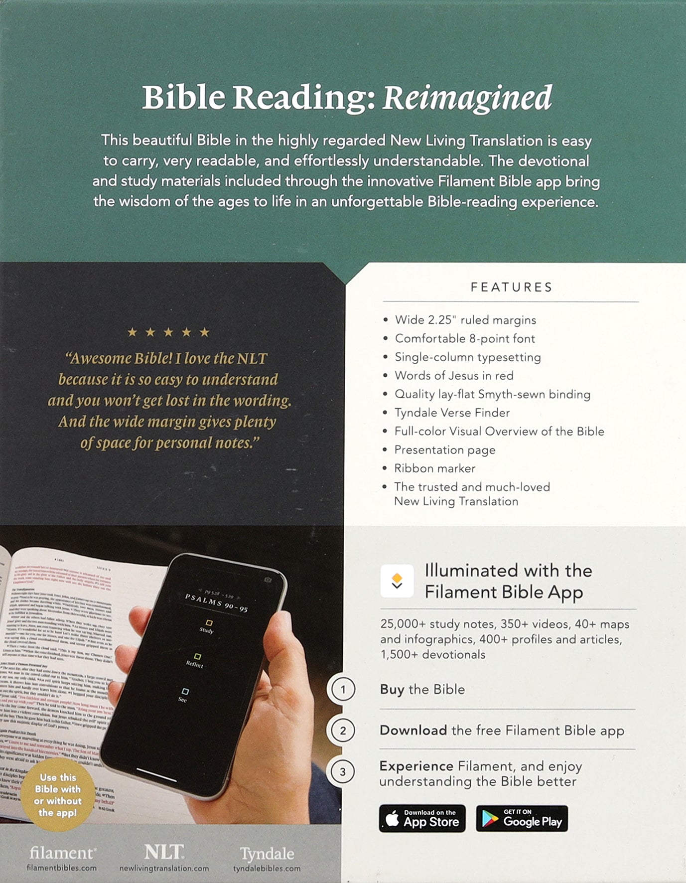 NLT Wide Margin Bible Filament Enabled Edition Black (Red Letter Edition)