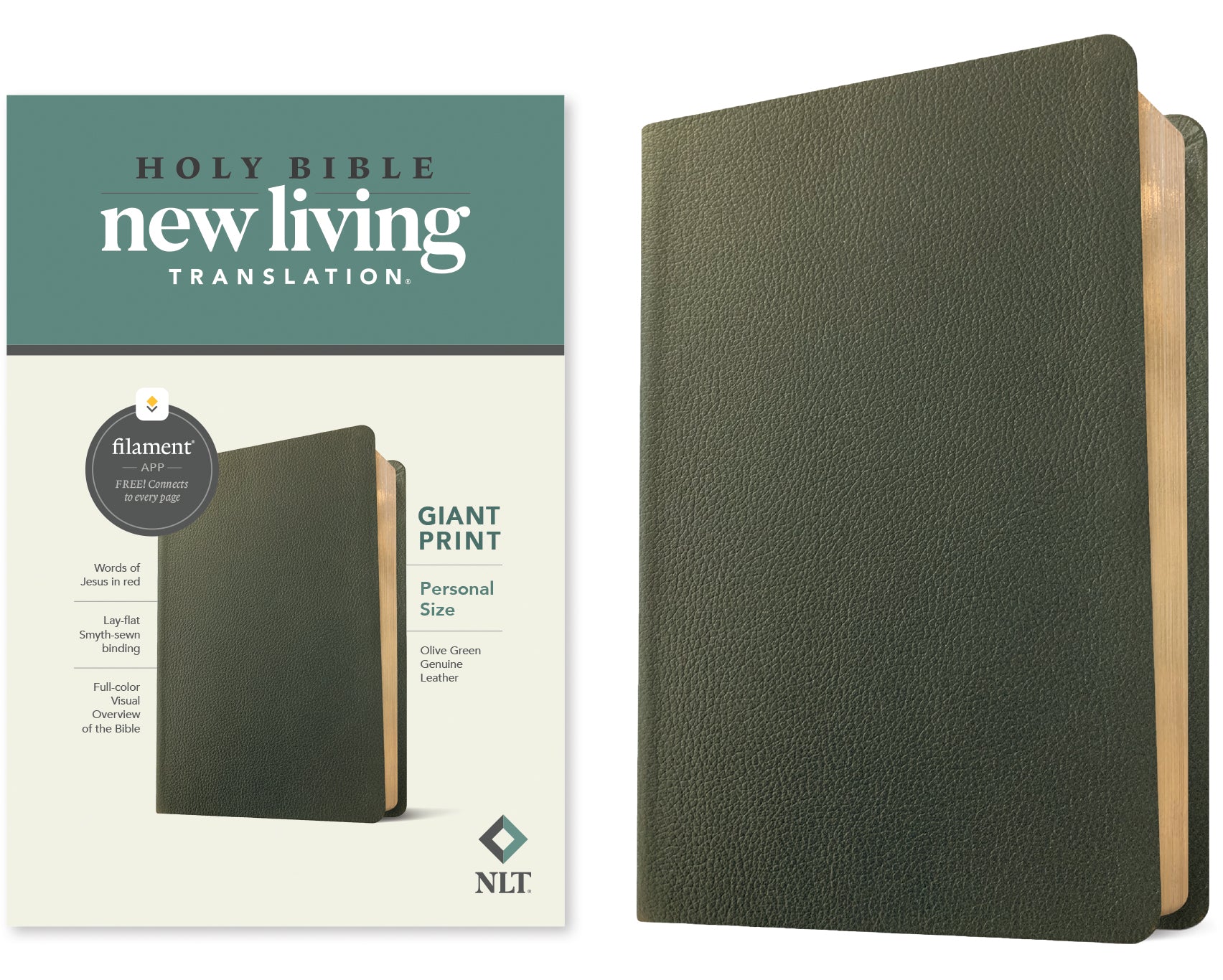 NLT Personal Size Giant Print Bible Filament Enabled Edition Olive Green (Red Letter Edition)