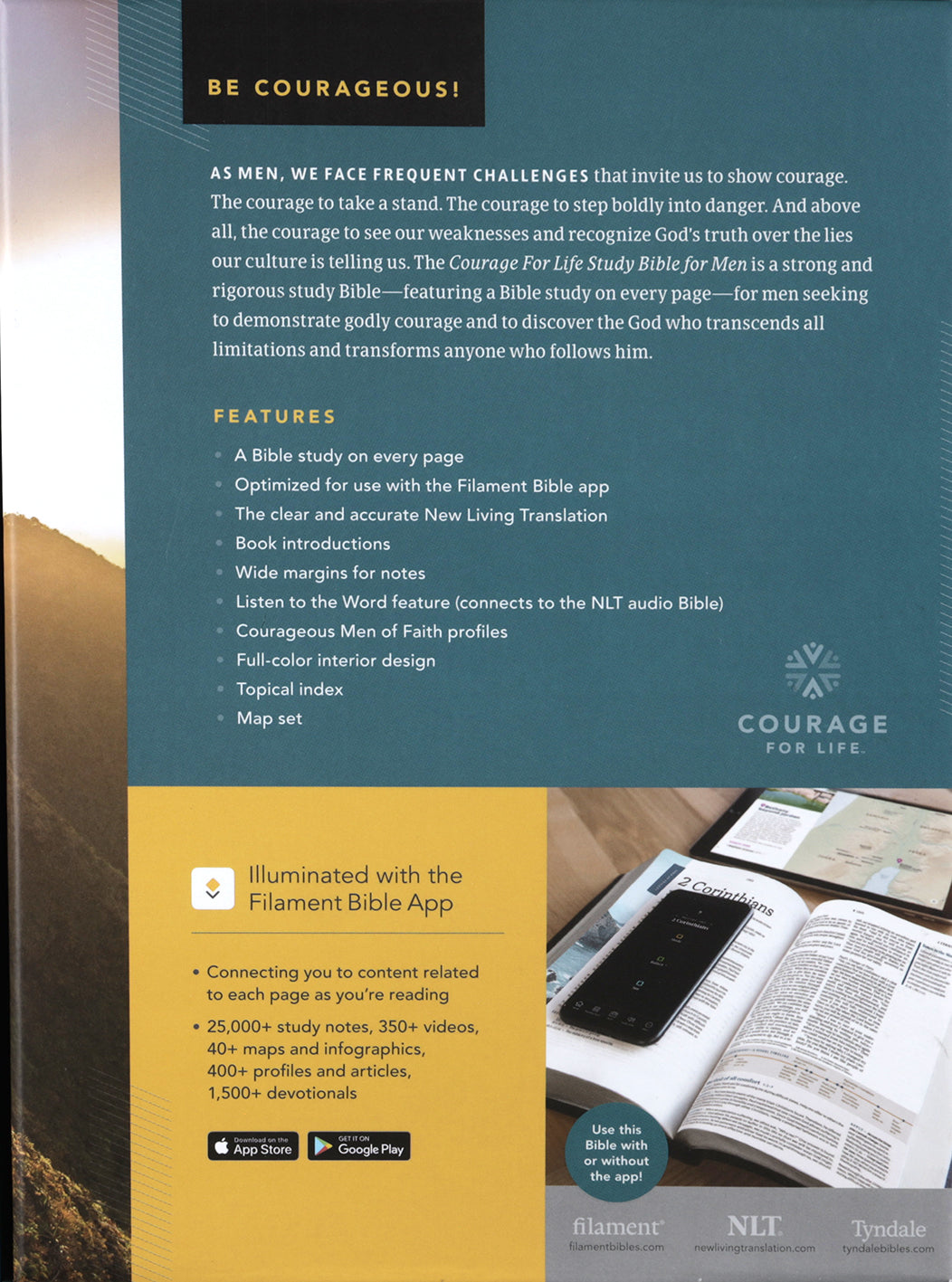 NLT Courage For Life Study Bible For Men Filament-Enabled Edition Rustic Brown Lion
