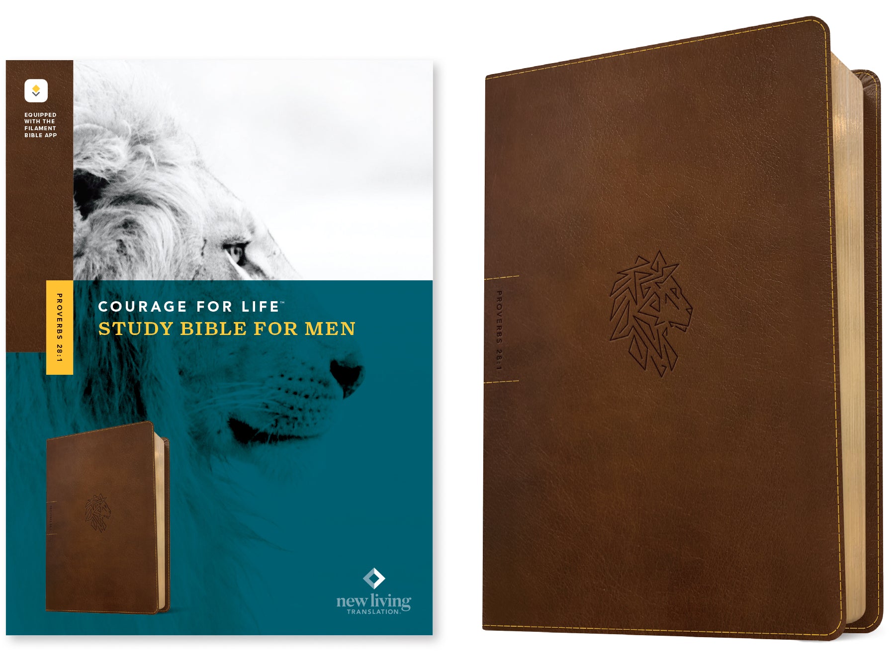NLT Courage For Life Study Bible For Men Filament-Enabled Edition Rustic Brown Lion