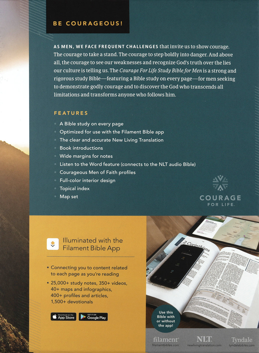 NLT Courage For Life Study Bible For Men Filament-Enabled Edition Onyx Lion