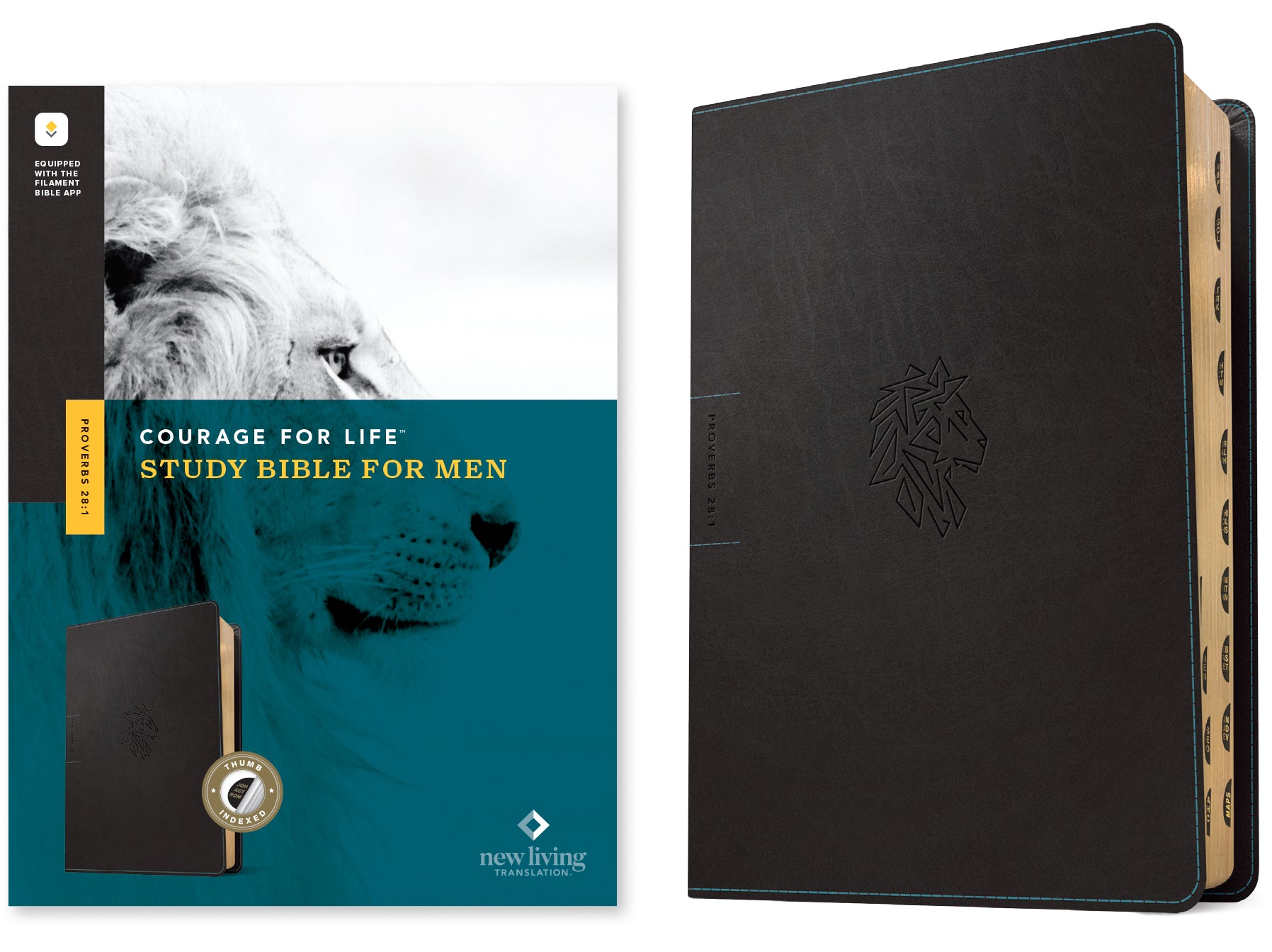 NLT Courage For Life Study Bible For Men Filament-Enabled Edition Onyx Lion Indexed