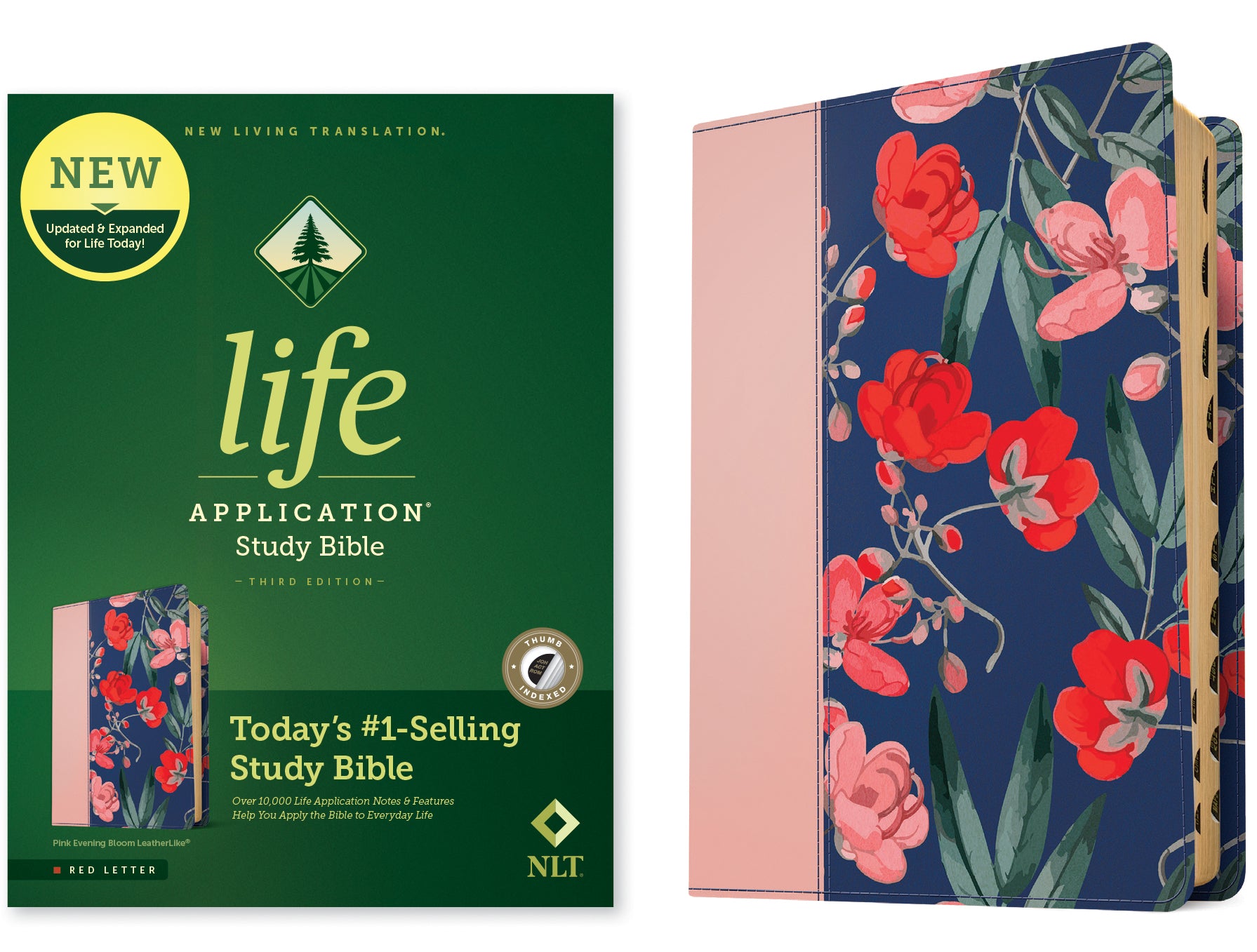 NLT Life Application Study Bible Third Edition Pink Evening Bloom Indexed (Red Letter Edition)