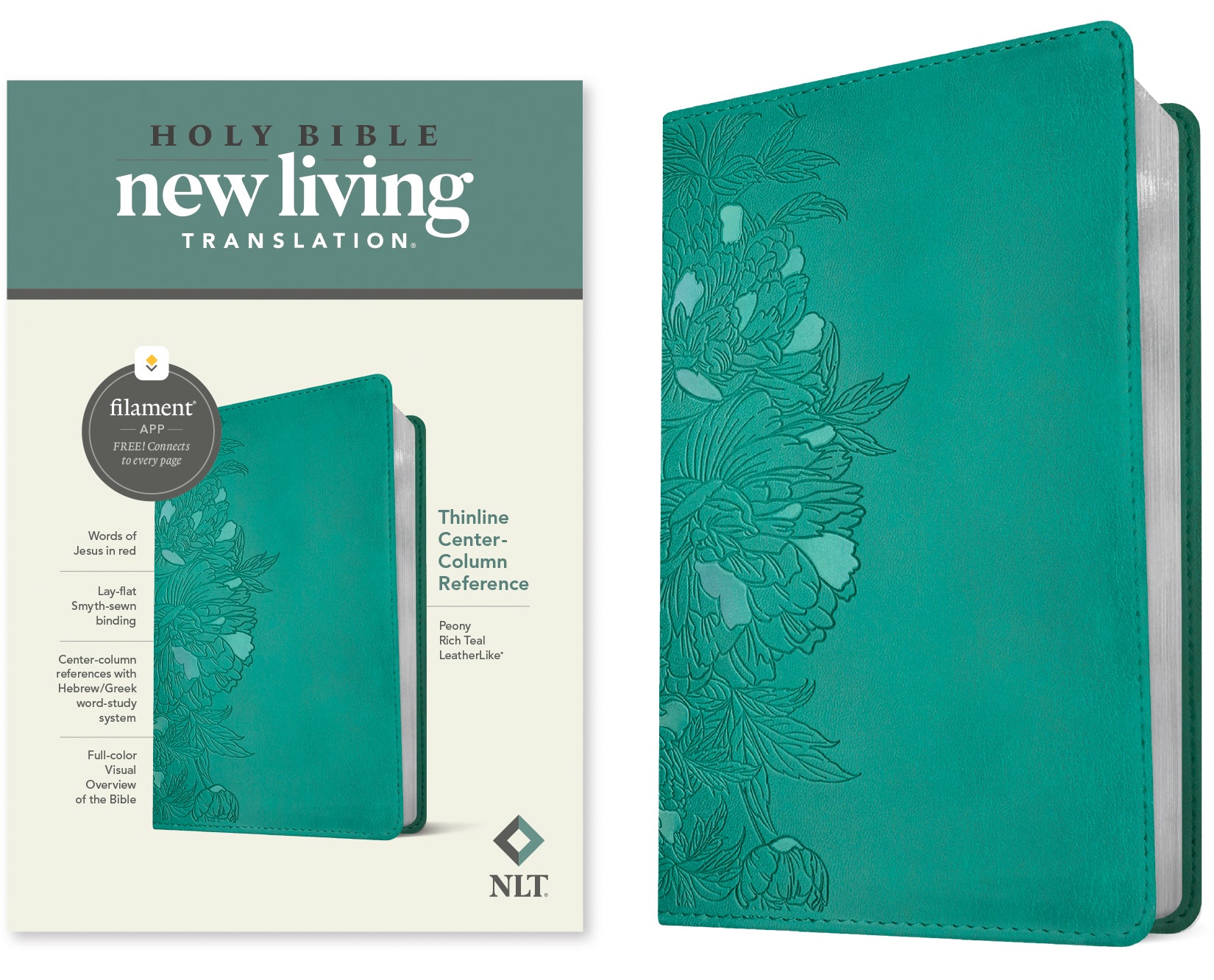 NLT Thinline Center-Column Reference Bible Filament-Enabled Edition Peony Rich Teal (Red Letter Edition)