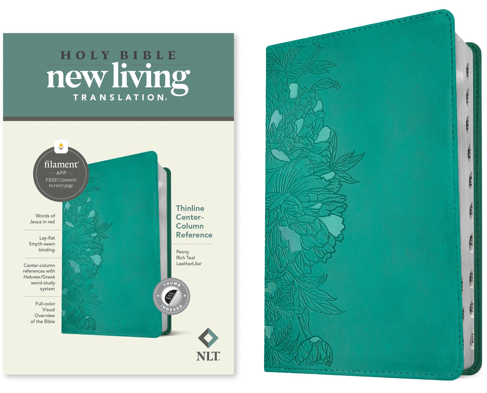 NLT Thinline Center-Column Reference Bible Filament-Enabled Edition Peony Rich Teal Indexed (Red Letter Edition)