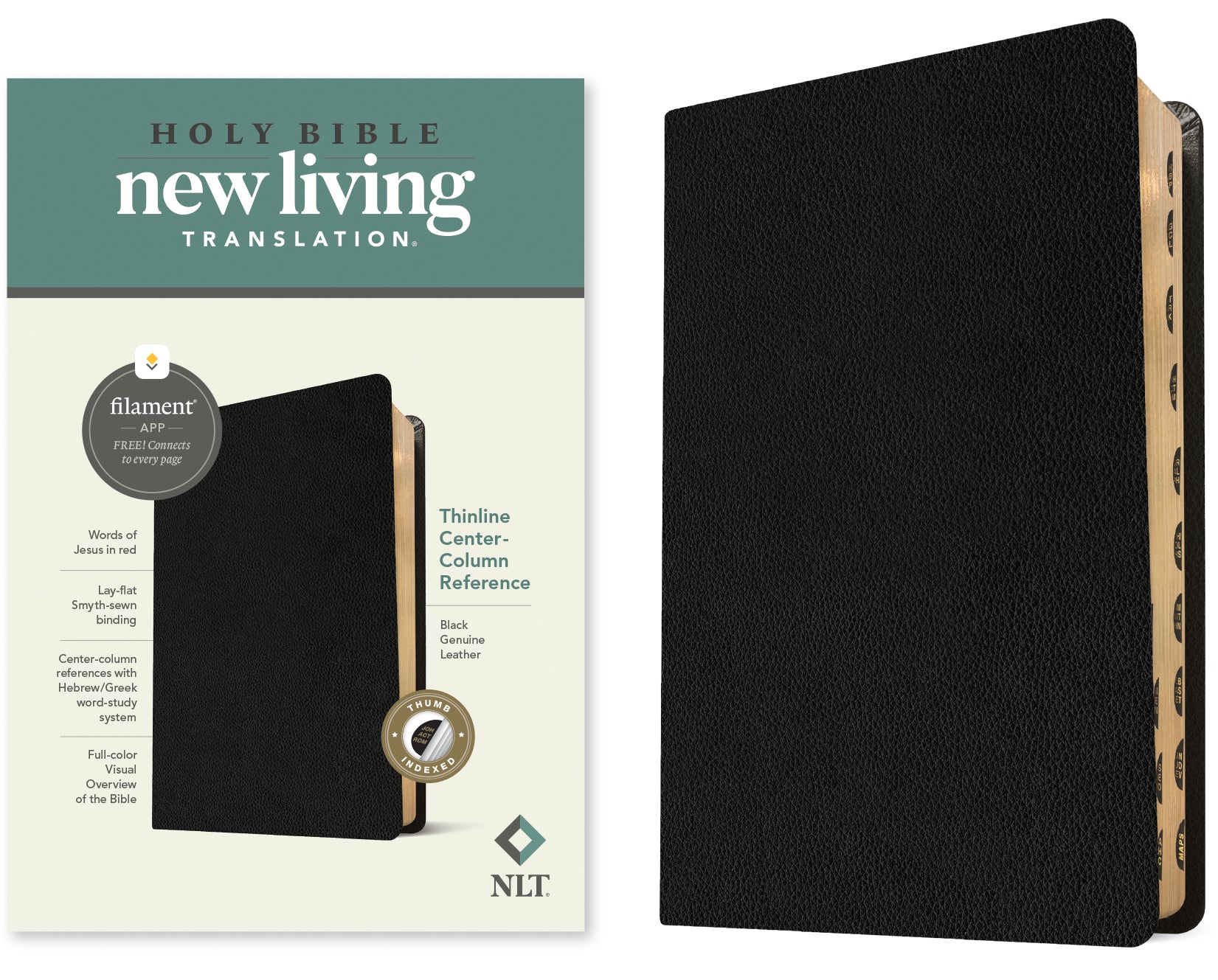 NLT Thinline Center-Column Reference Bible Filament-Enabled Edition Black Indexed (Red Letter Edition)