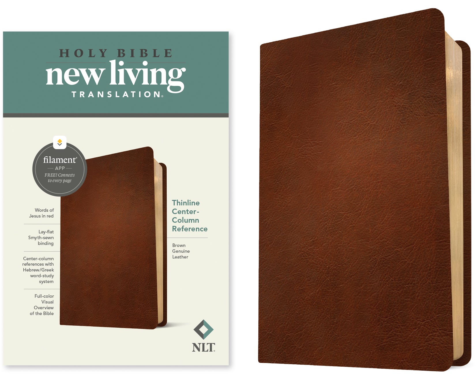 NLT Thinline Center-Column Reference Bible Filament-Enabled Edition Brown (Red Letter Edition)