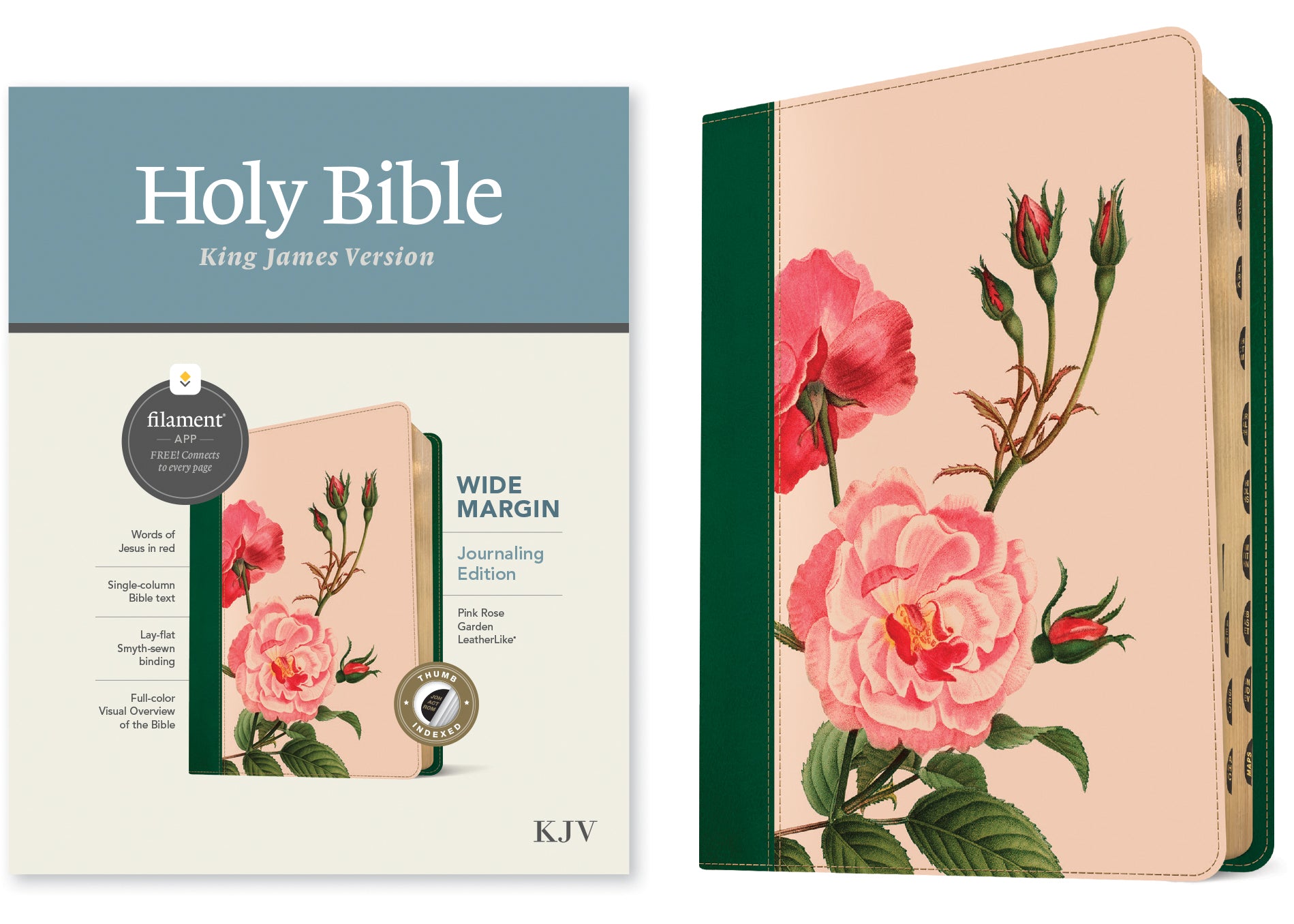 KJV Wide Margin Bible Filament Enabled Edition Pink Rose Garden Indexed (Red Letter Edition)