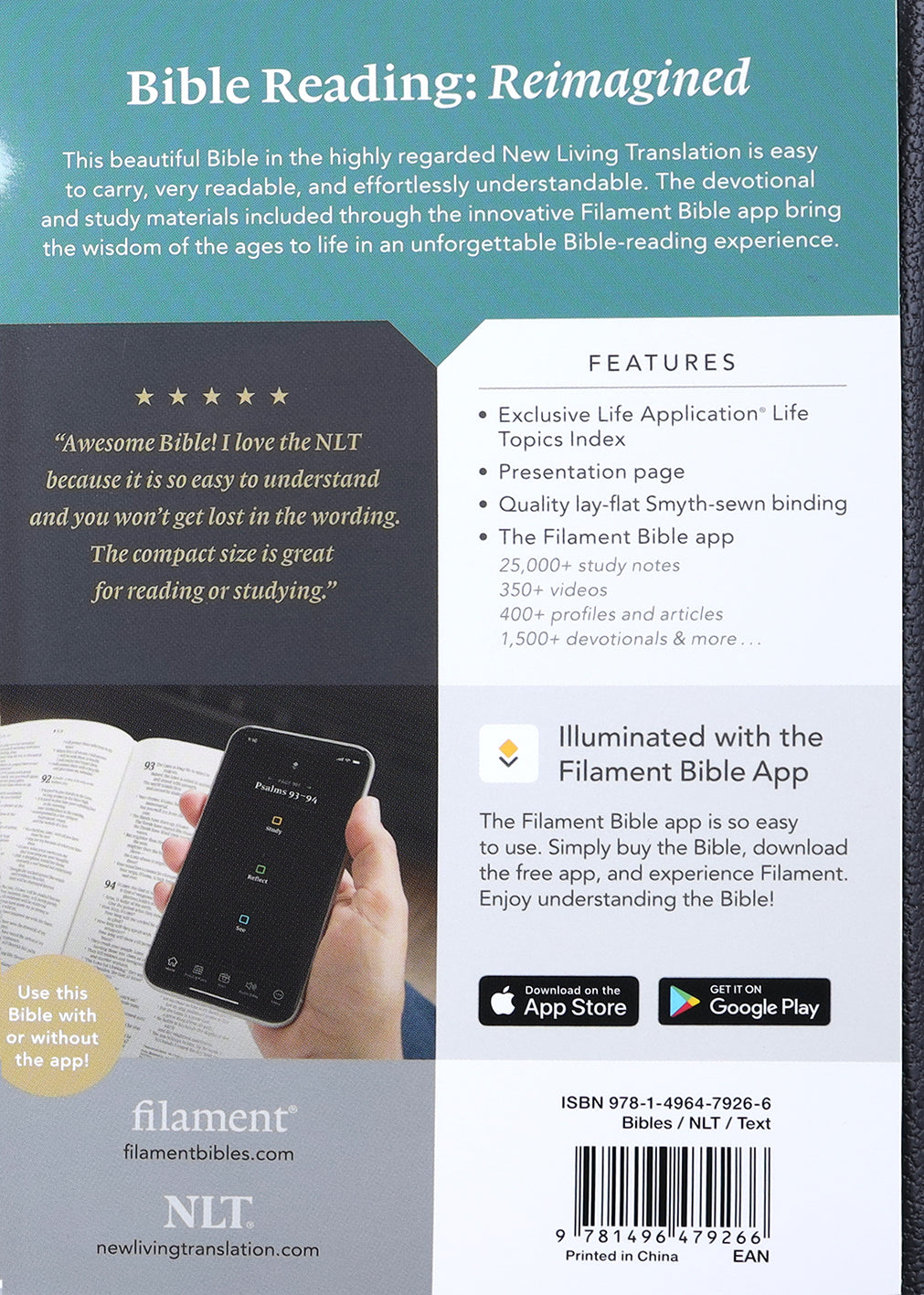 NLT Premium Value Compact Bible Filament Enabled Edition Black Mountainscape