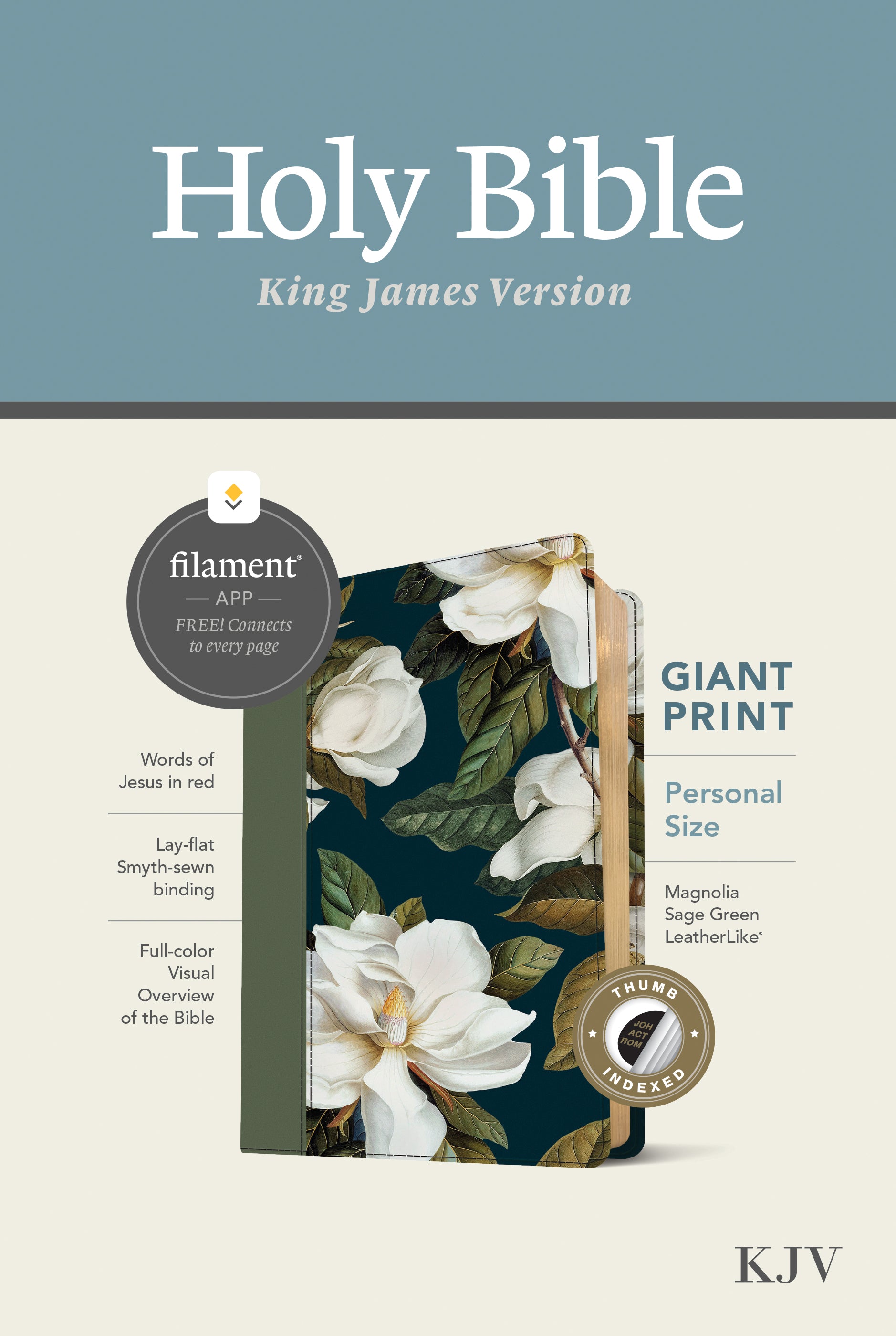 KJV Personal Size Giant Print Bible, Filament-Enabled Edition (Magnolia Sage Green, Indexed, Red Letter)