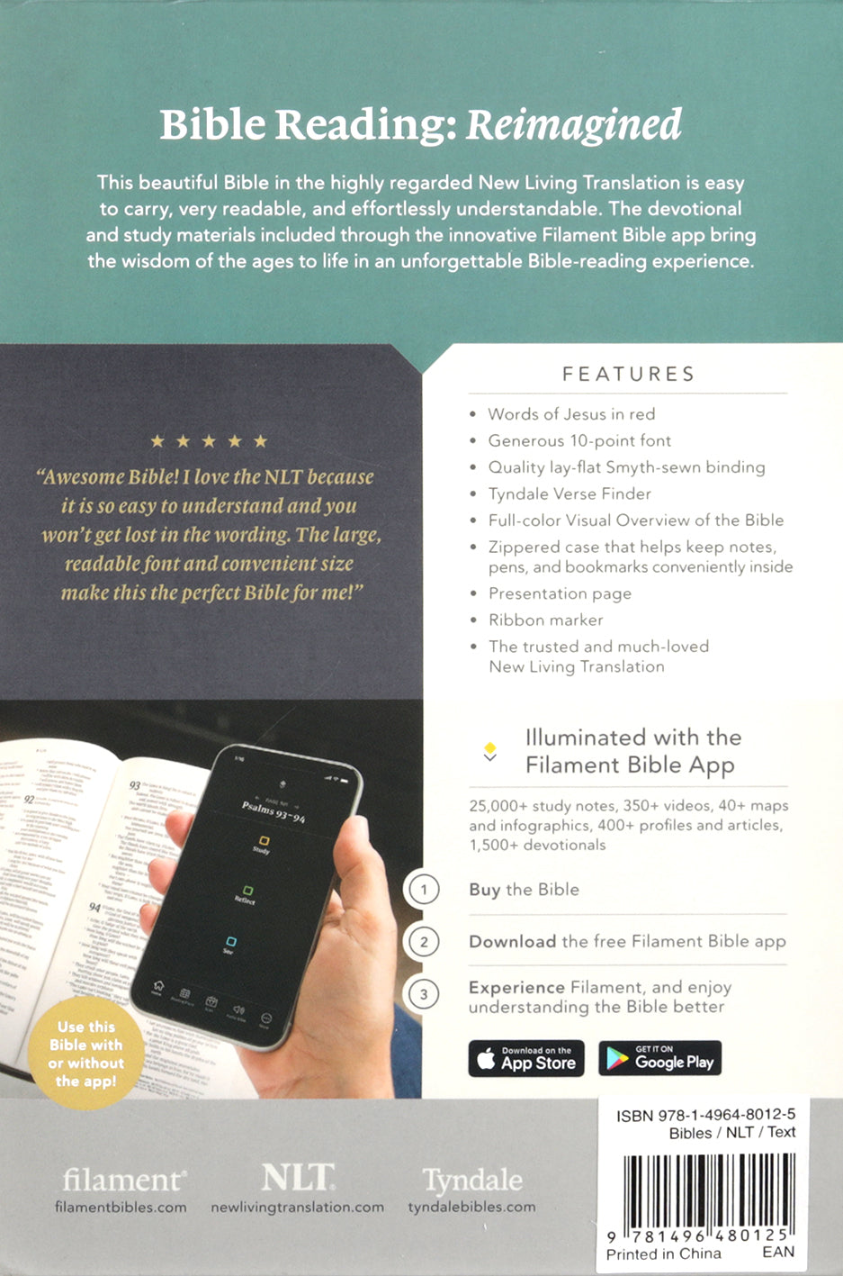NLT Compact Giant Print Zipper Bible Filament-Enabled Edition Woven Cross Gray Indexed (Red Letter Edition)