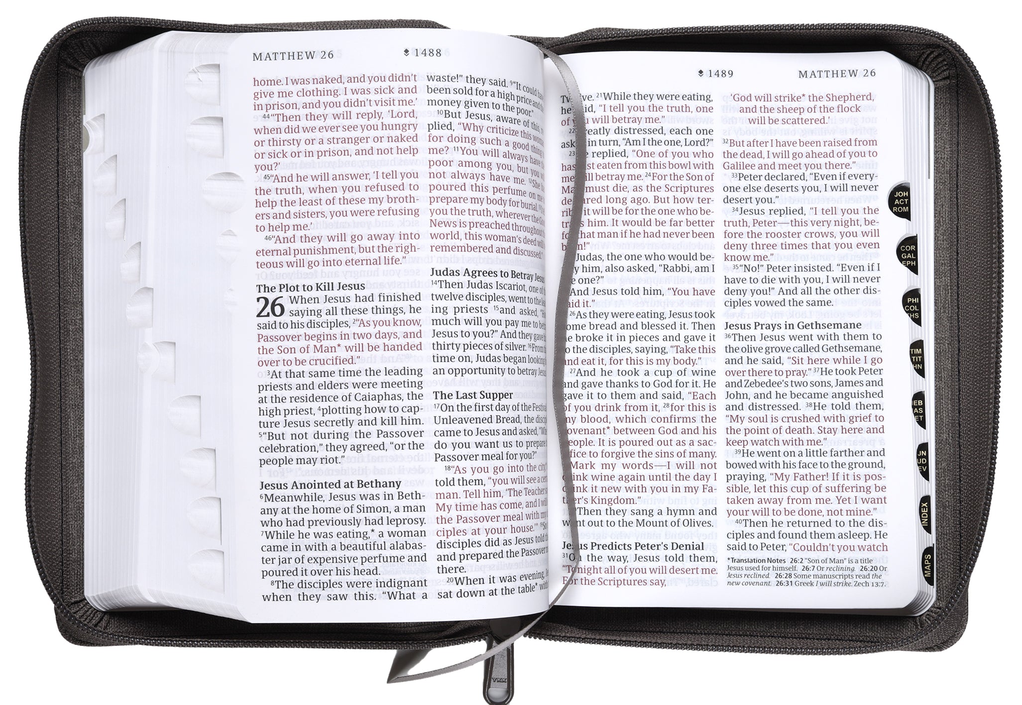 NLT Compact Giant Print Zipper Bible Filament-Enabled Edition Woven Cross Gray Indexed (Red Letter Edition)