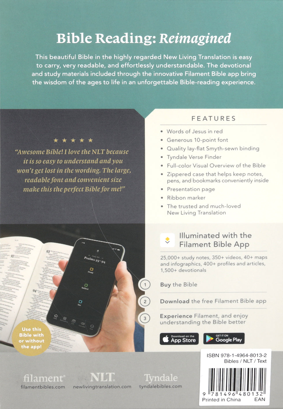 NLT Compact Giant Print Zipper Bible Filament-Enabled Edition Magnolia Sage Green Indexed (Red Letter Edition)