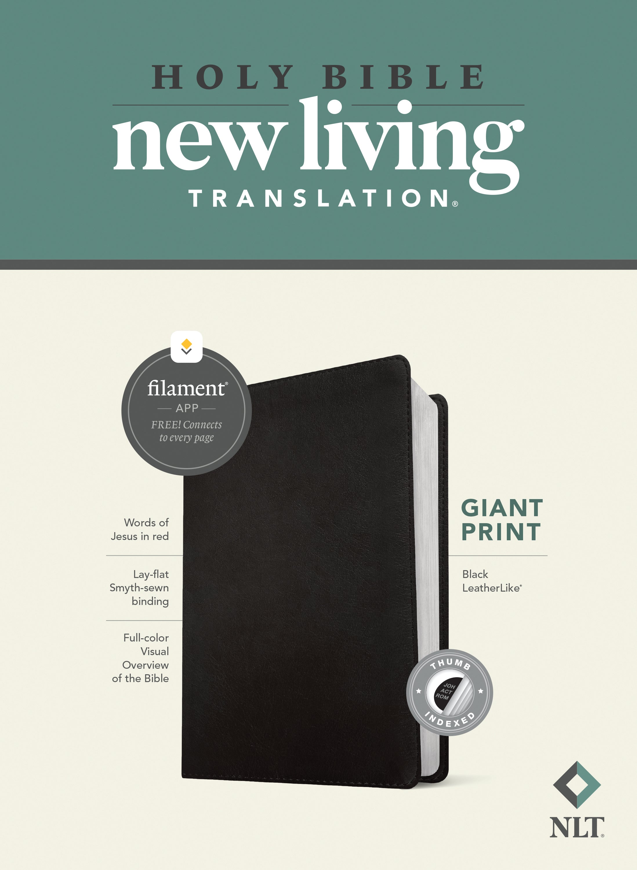 NLT Giant Print Bible, Filament-Enabled Edition (LeatherLike, Black, Indexed, Red Letter)