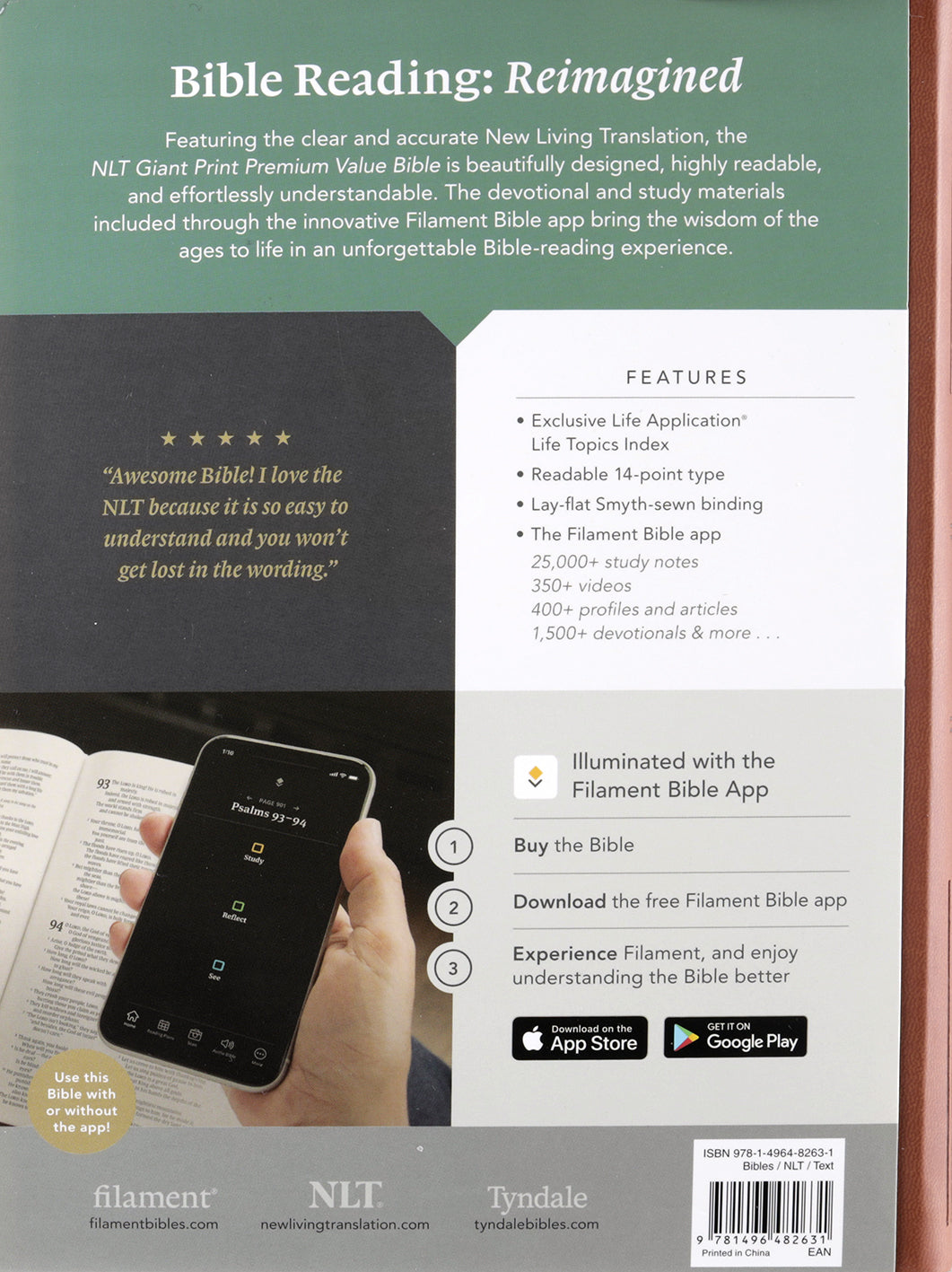 NLT Giant Print Premium Value Bible, Filament-Enabled Edition, British Tan Mountain