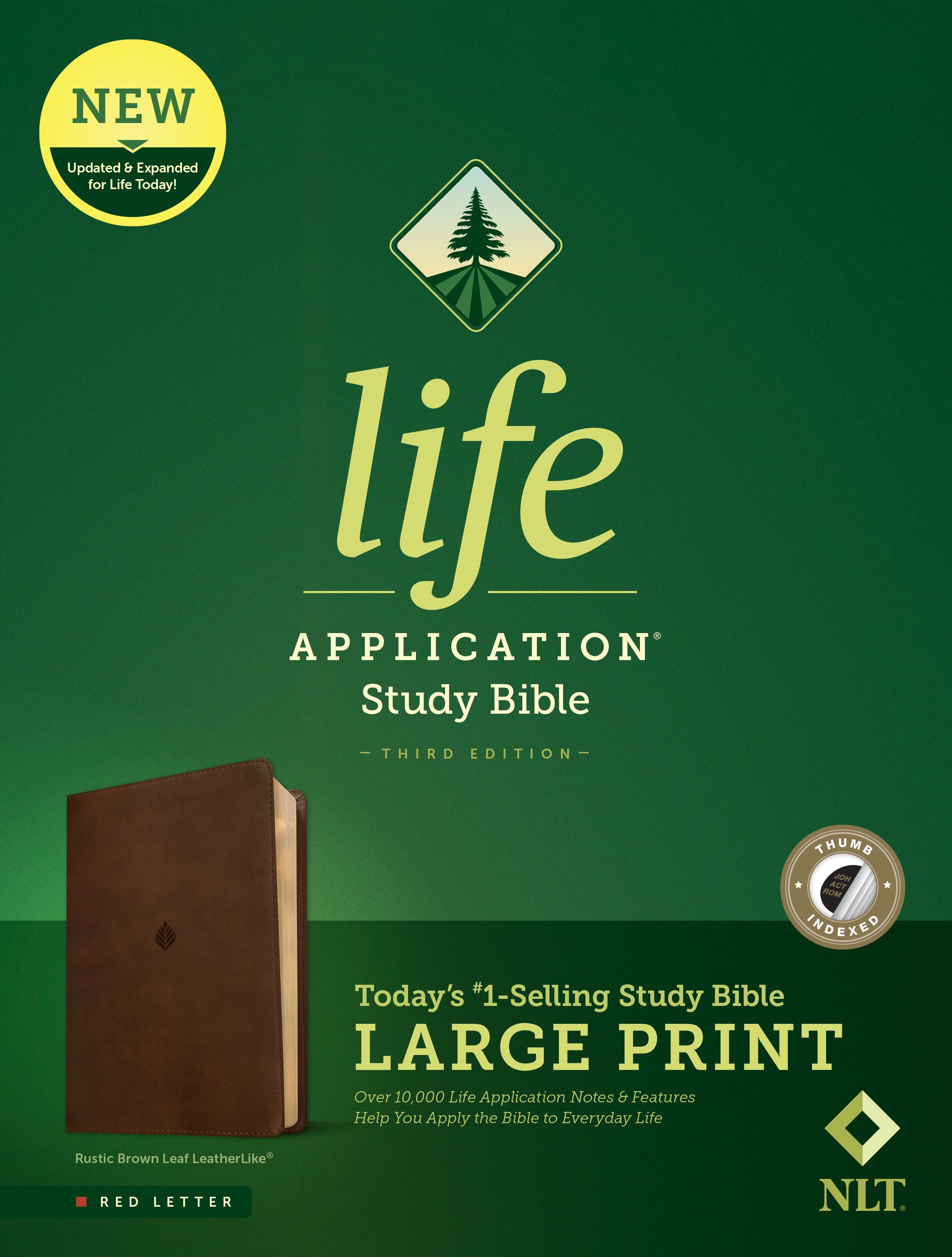 NLT Life Application Study Bible Third Edition Large Print (Rustic Brown Leaf, Indexed, Red Letter)