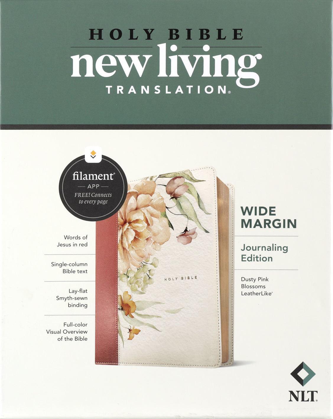 NLT Wide Margin Bible Filament-Enabled Edition Dusty Pink Blossoms