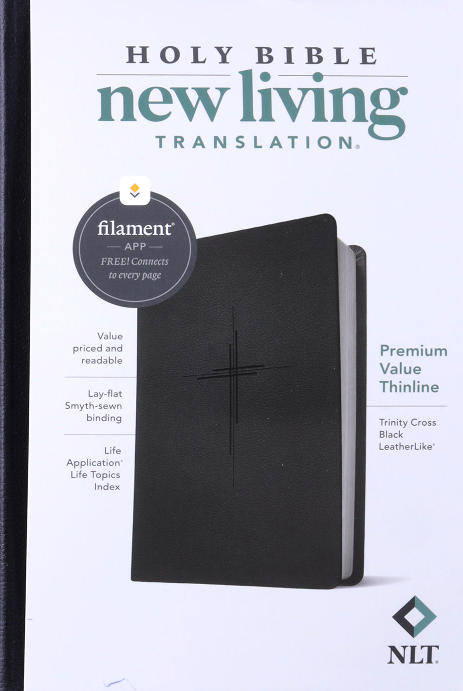 NLT Premium Value Thinline Bible, Filament-Enabled Edition, Trinity Cross Black
