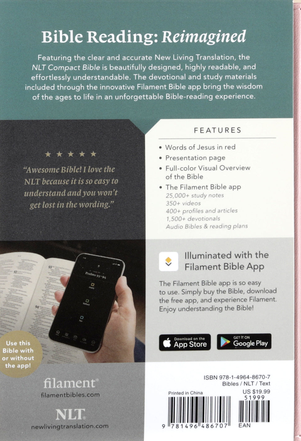 NLT Compact Bible Filament Enabled Holy Dusty Pink (Red Letter Edition)