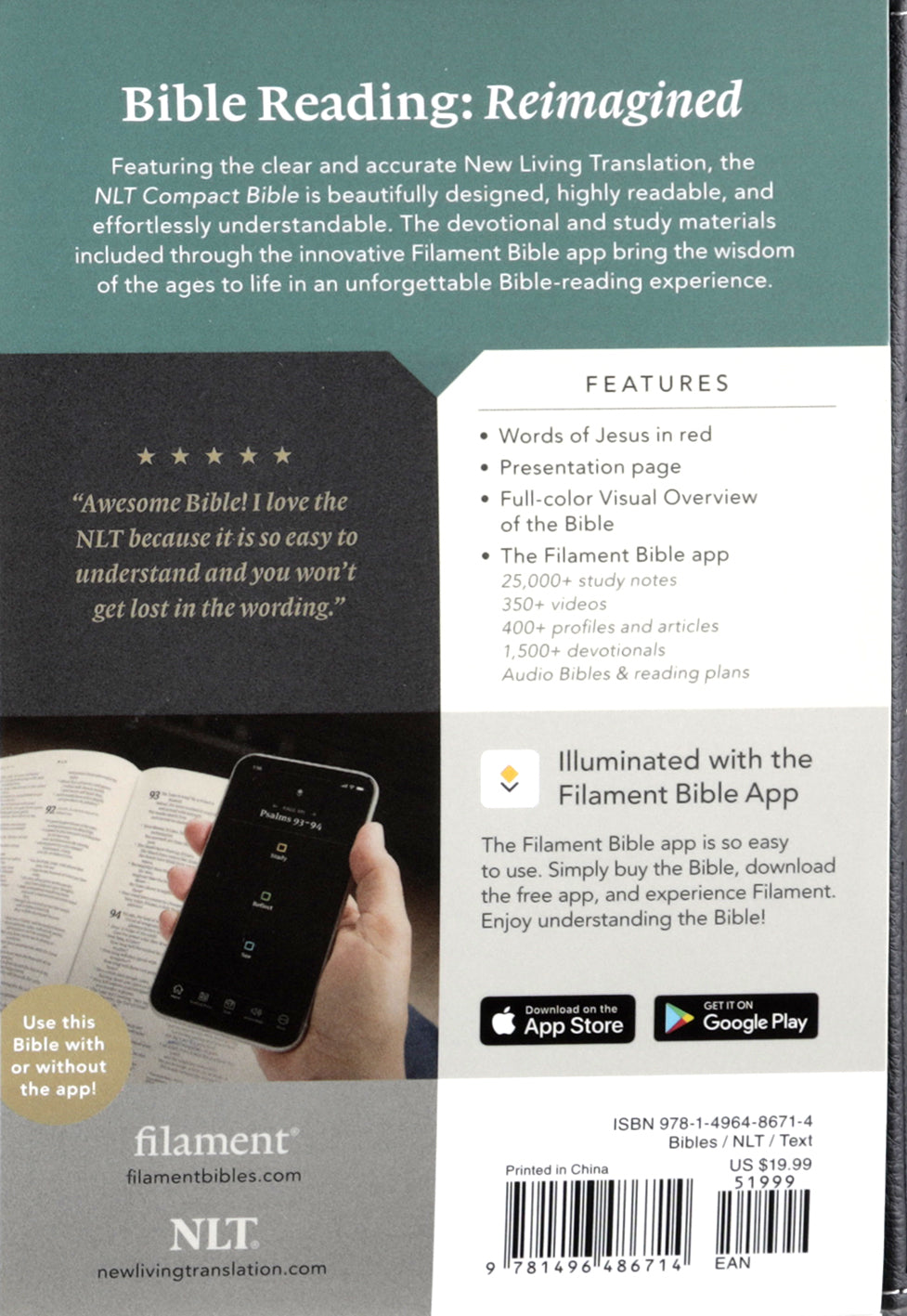 NLT Compact Bible Filament Enabled Regal Lion Black (Red Letter Edition)