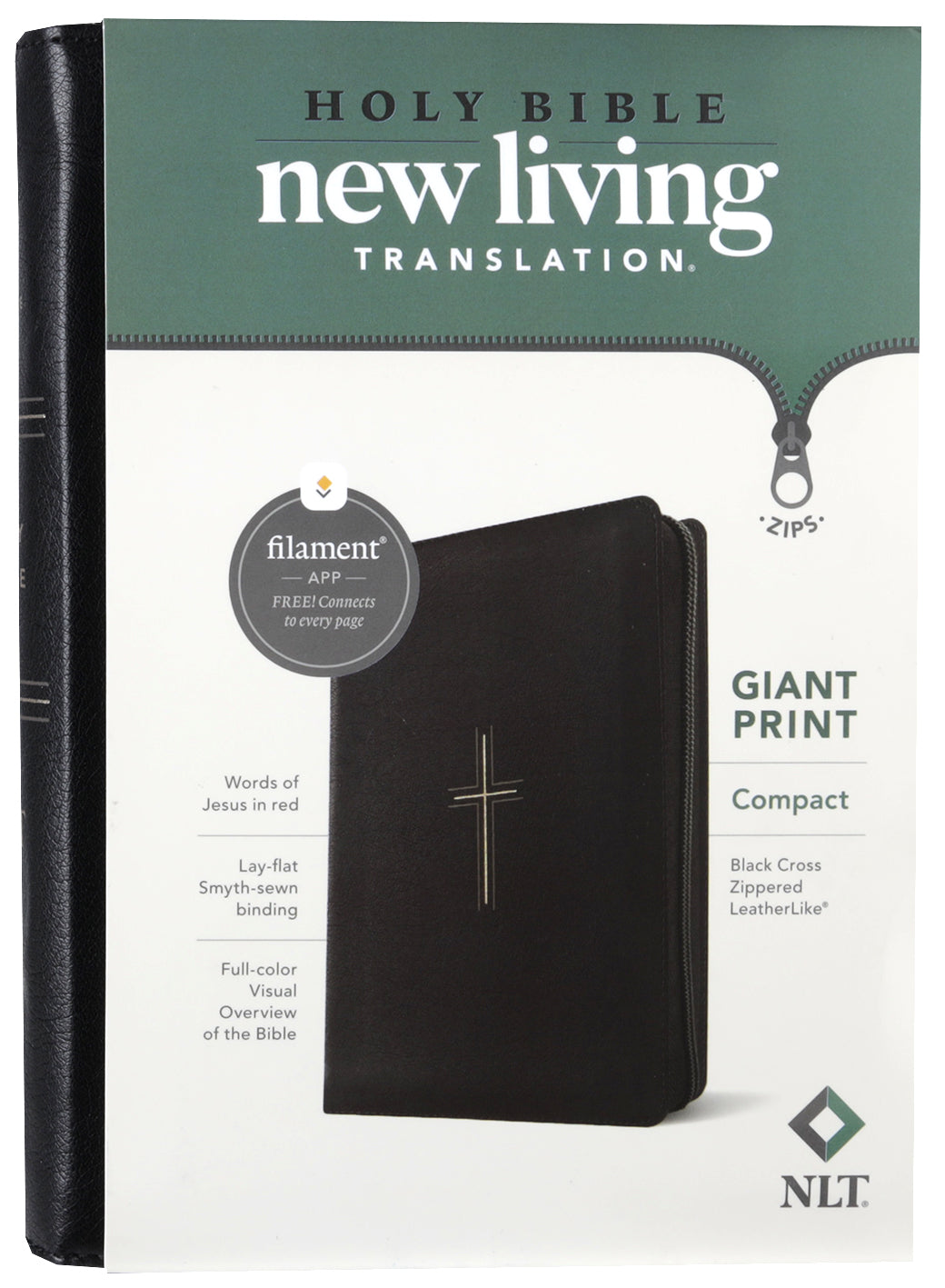 NLT Compact Giant Print Zipper Bible Filament Enabled Black Cross (Red Letter Edition)