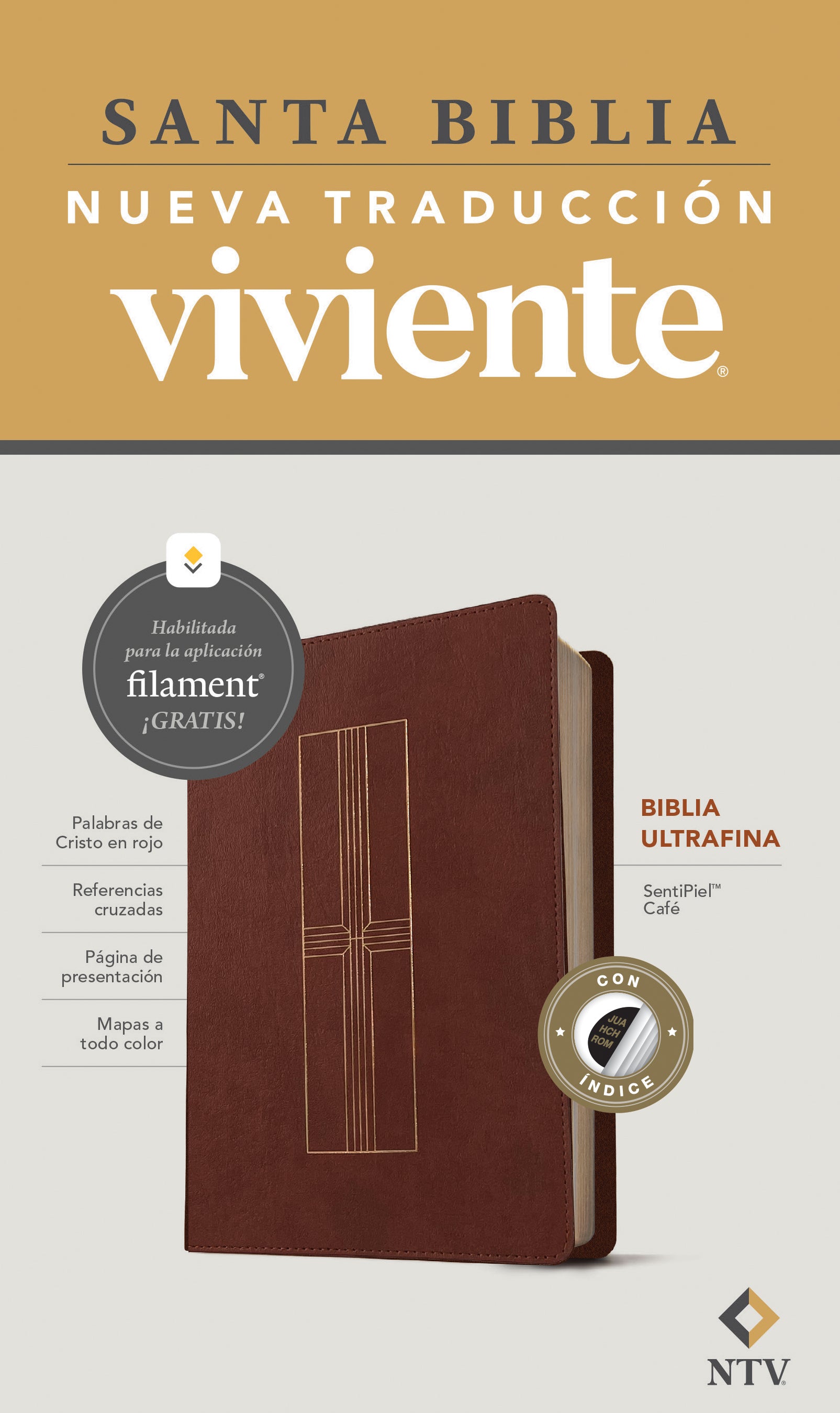 Biblia ultrafina NTV, con Filament (Café, Índice, Letra Roja)(Spanish Edition)