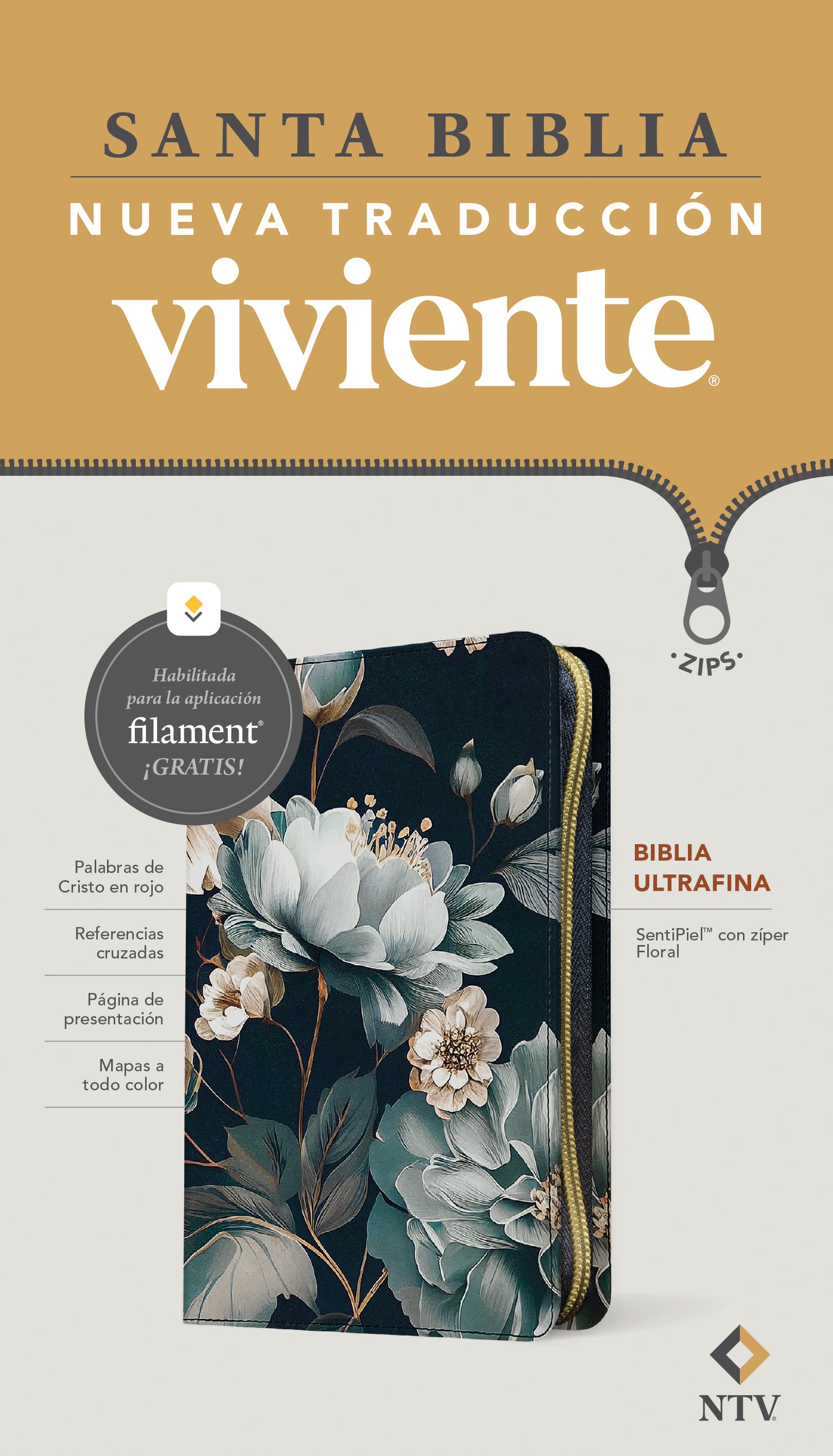 Biblia ultrafina NTV de zíper, con Filament (Floral, Letra Roja) (Spanish Edition)