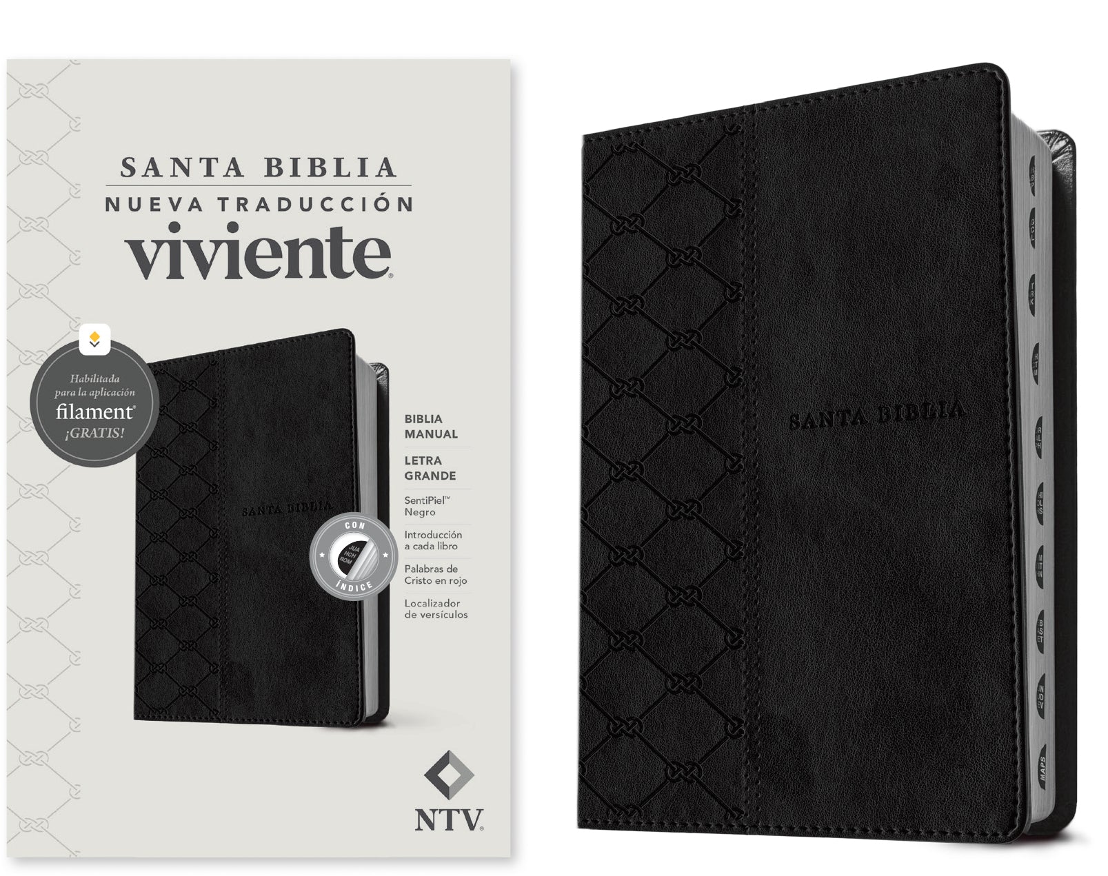 NTV Biblia manual letra grande con Filament Negro Índice (Letra Roja) (NTV Large Print Bible with Filament Indexed Black, Red Letter, Spanish Edition)