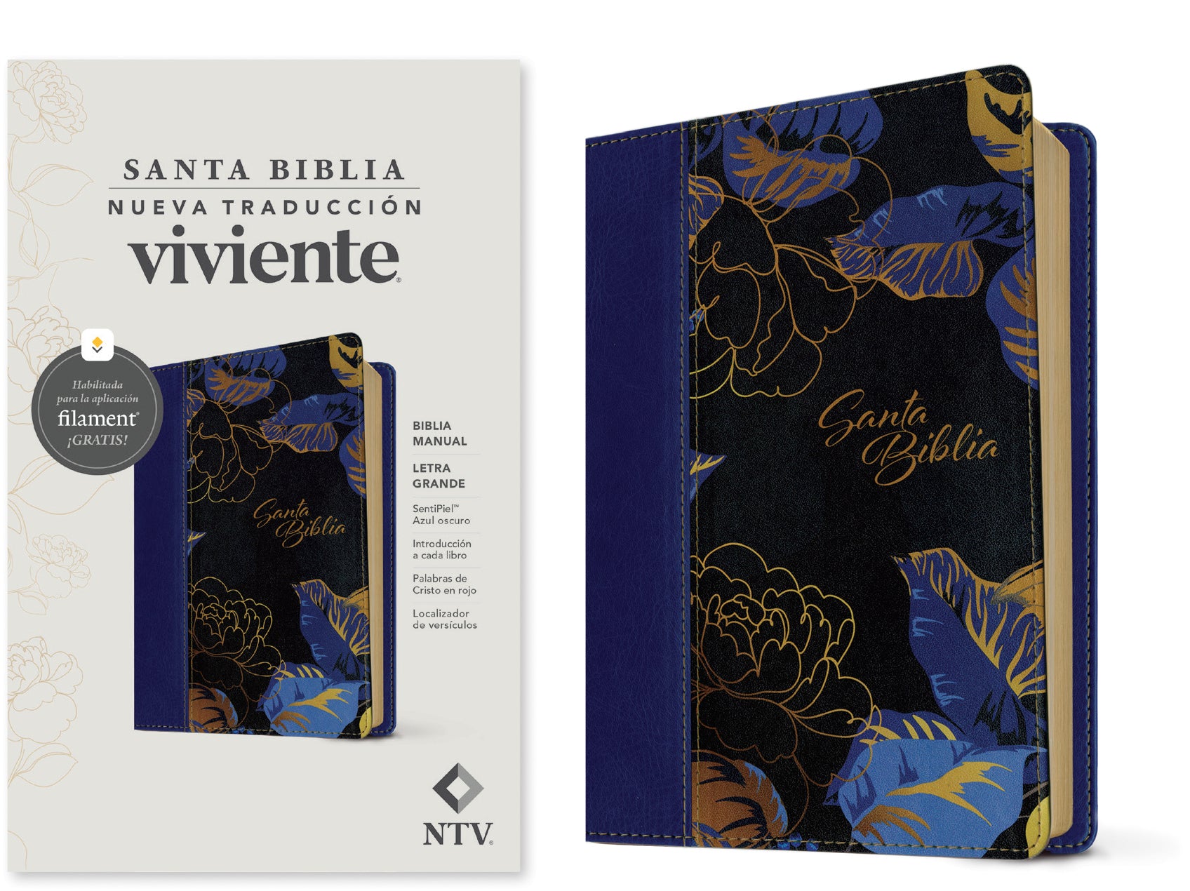 NTV Biblia manual letra grande con Filament Azul oscuro (Letra Roja) (NTV manual Bible, large print with Filament Dark Blue, Red Letter, Spanish Edition)